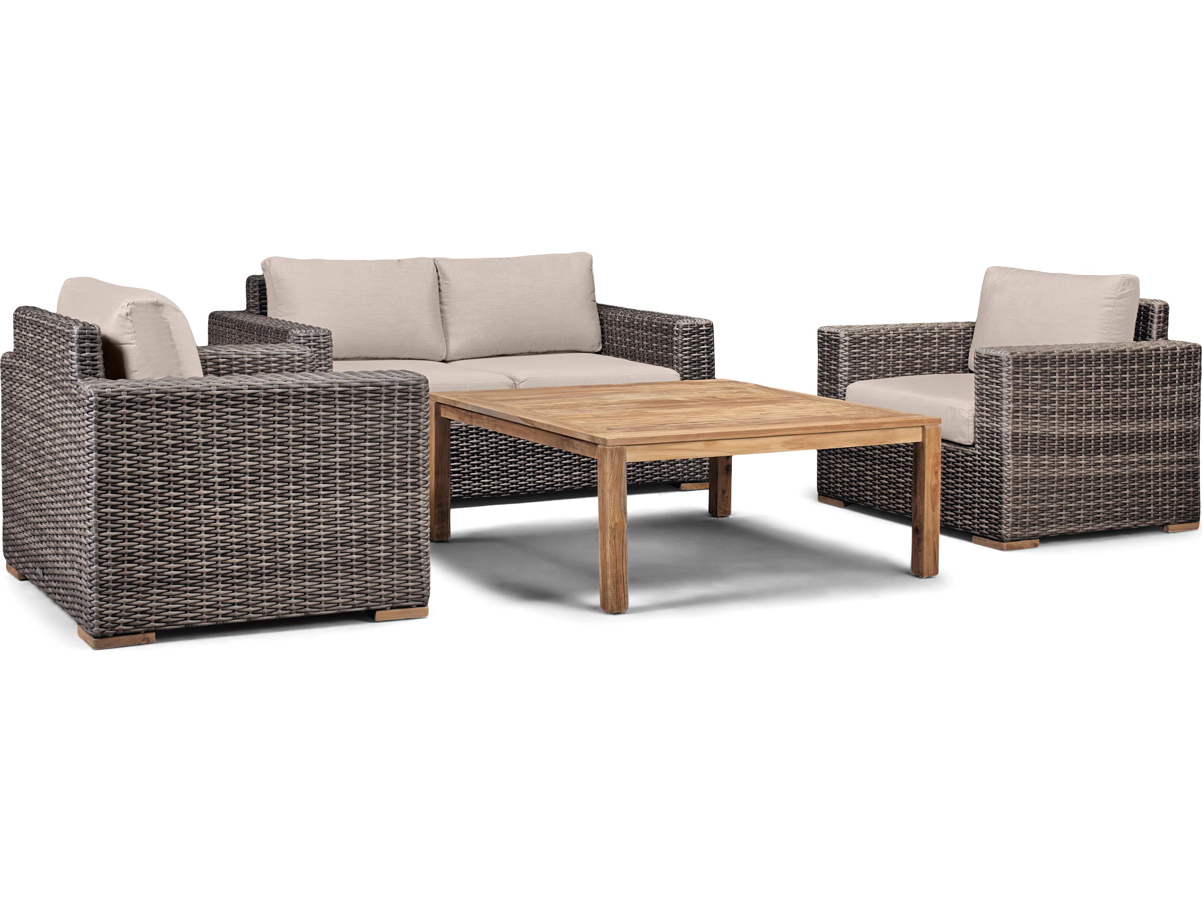 Harmonia Living Viento HDPE Wicker Driftwood 4 Piece Loveseat Outdoor Patio Lounge Set