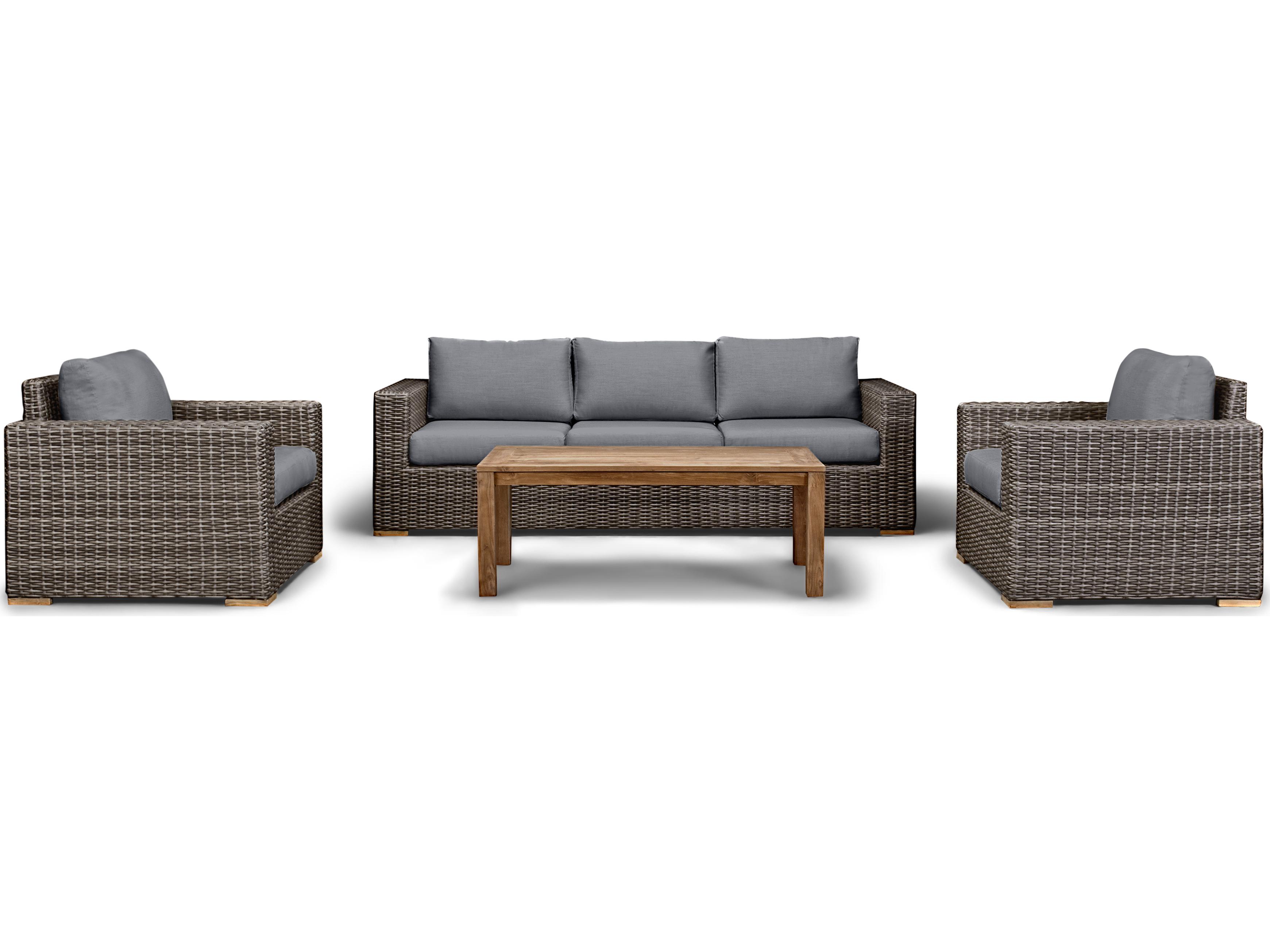 Harmonia Living Viento HDPE Wicker Driftwood 4 Piece Sofa Patio Lounge Set