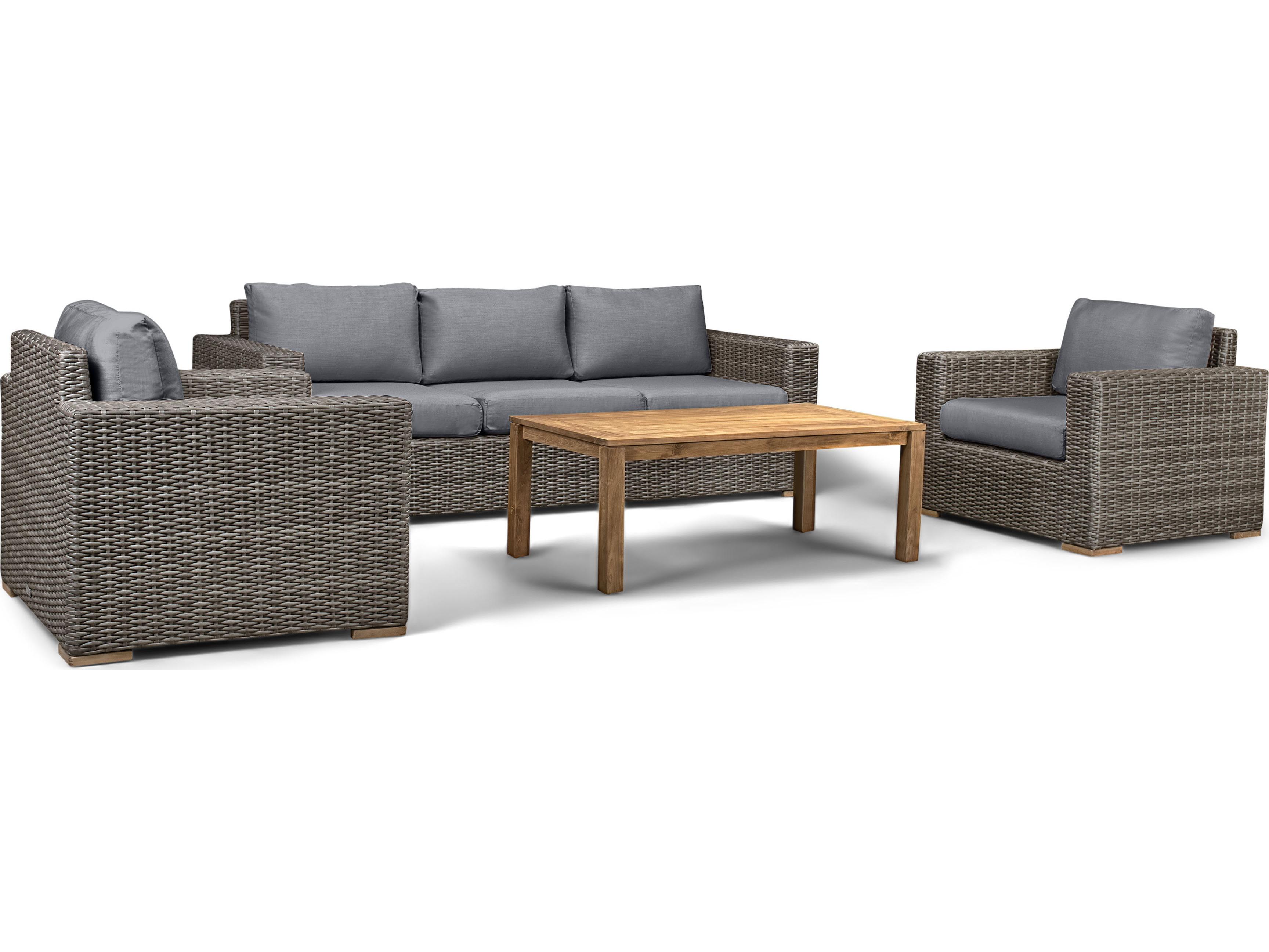 Harmonia Living Viento HDPE Wicker Driftwood 4 Piece Sofa Patio Lounge Set