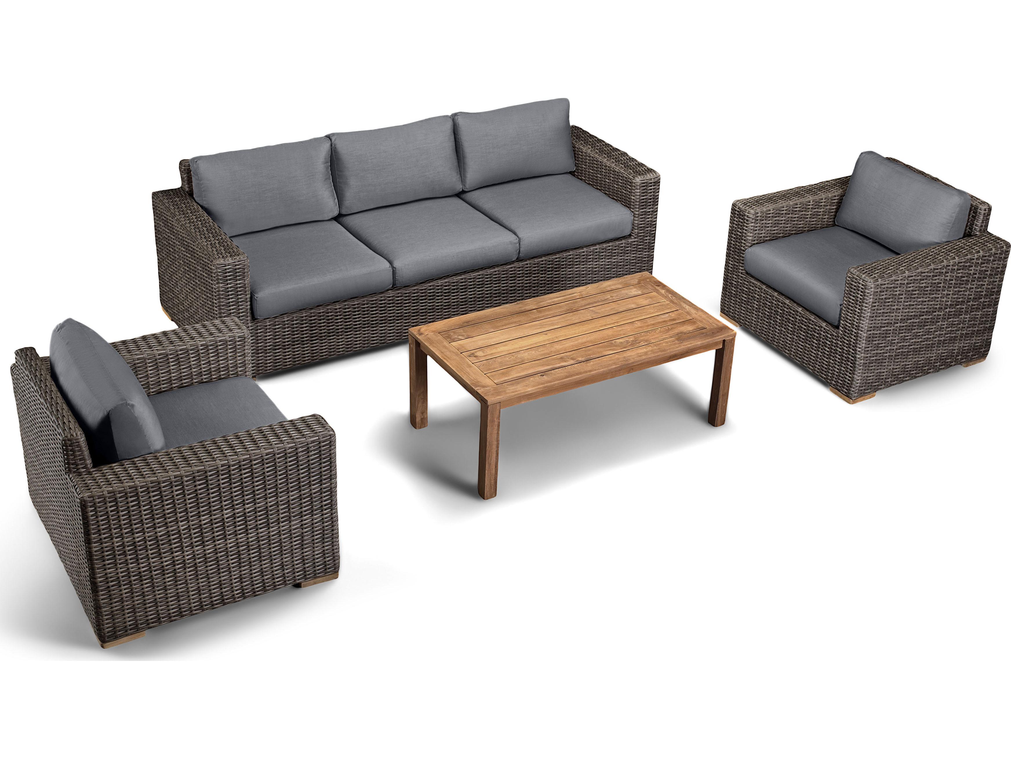 Harmonia Living Viento HDPE Wicker Driftwood 4 Piece Sofa Patio Lounge Set