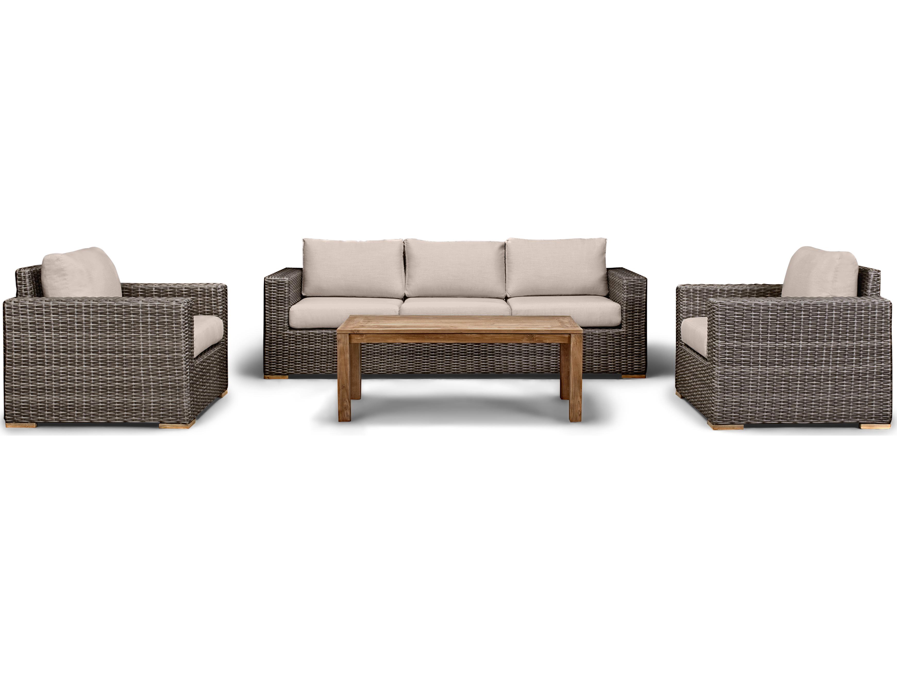 Harmonia Living Viento HDPE Wicker Driftwood 4 Piece Sofa Patio Lounge Set