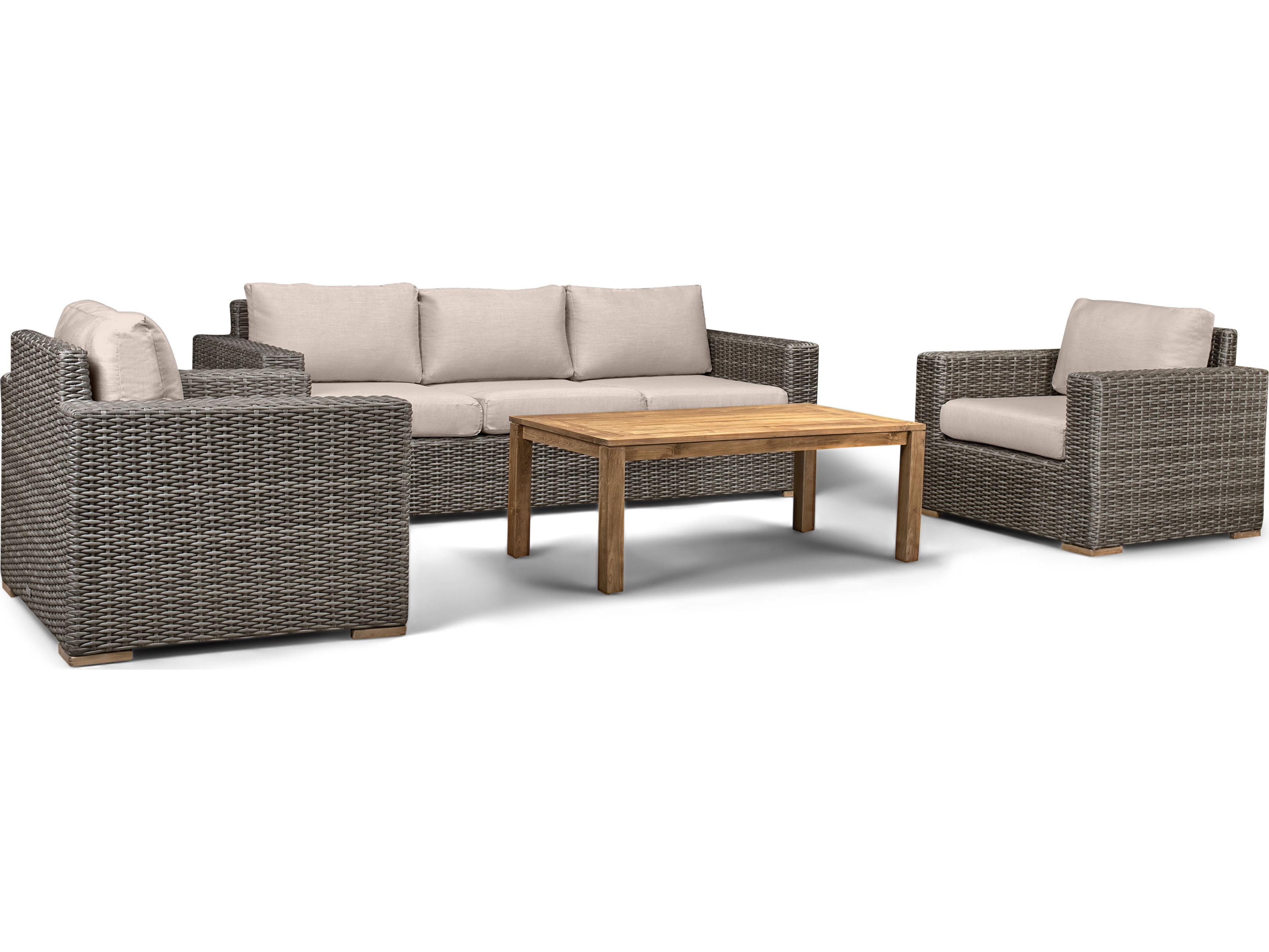 Harmonia Living Viento HDPE Wicker Driftwood 4 Piece Sofa Patio Lounge Set