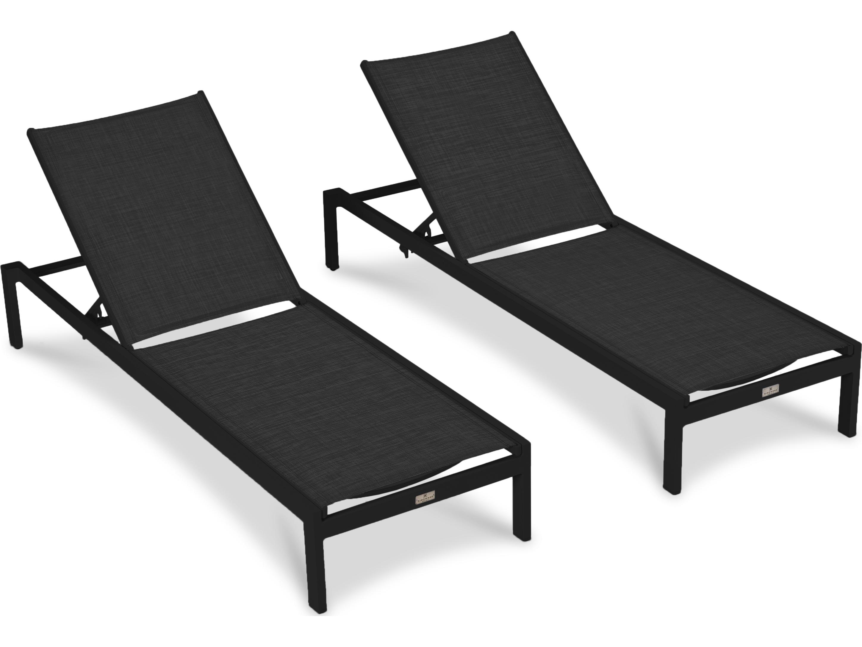 Harmonia Living Lift Aluminum Sling Stackable Reclining Outdoor Patio Chaise Lounge Set of 2