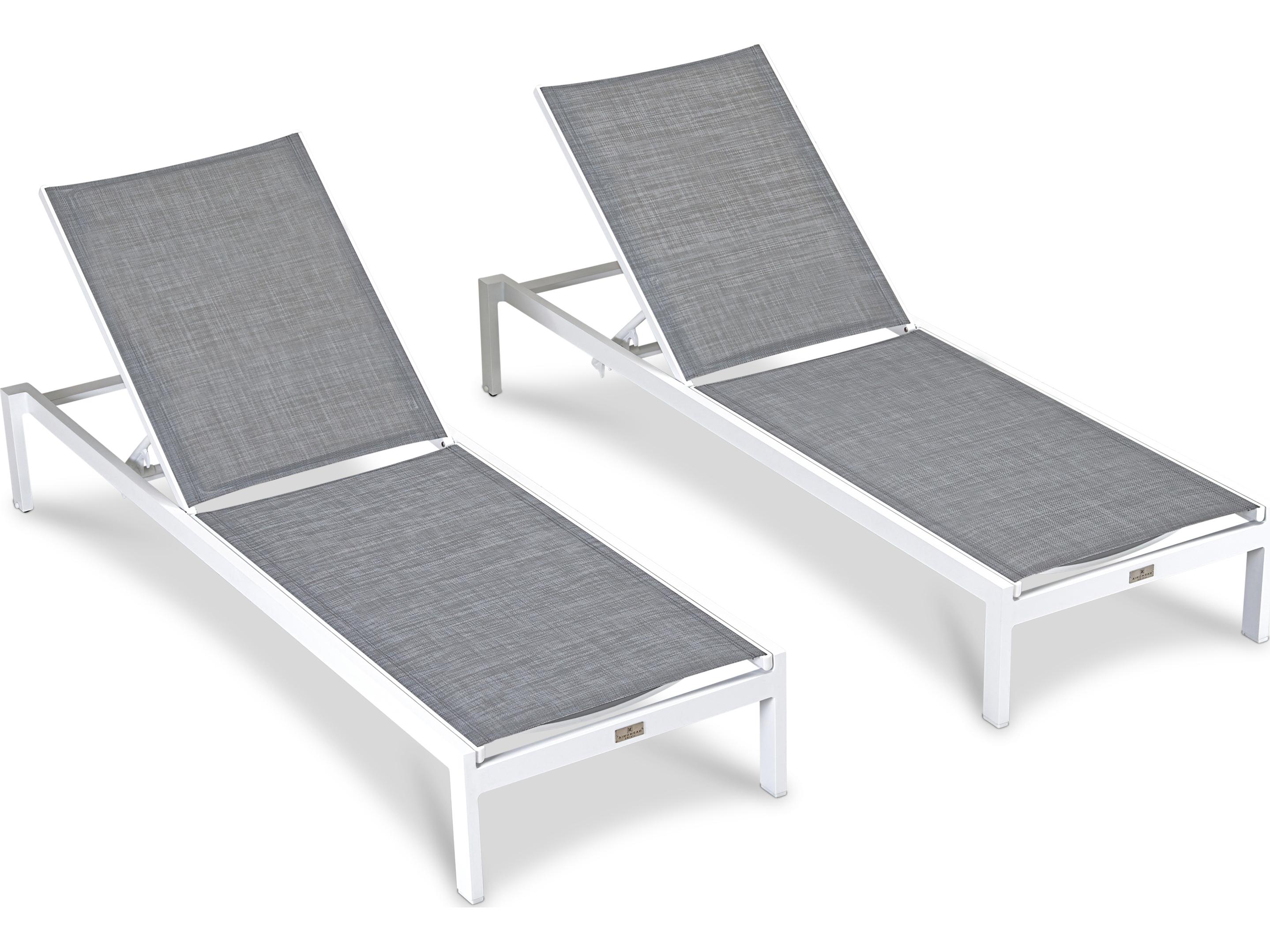 Harmonia Living Lift Aluminum Sling Stackable Reclining Patio Chaise Lounge Set of 2