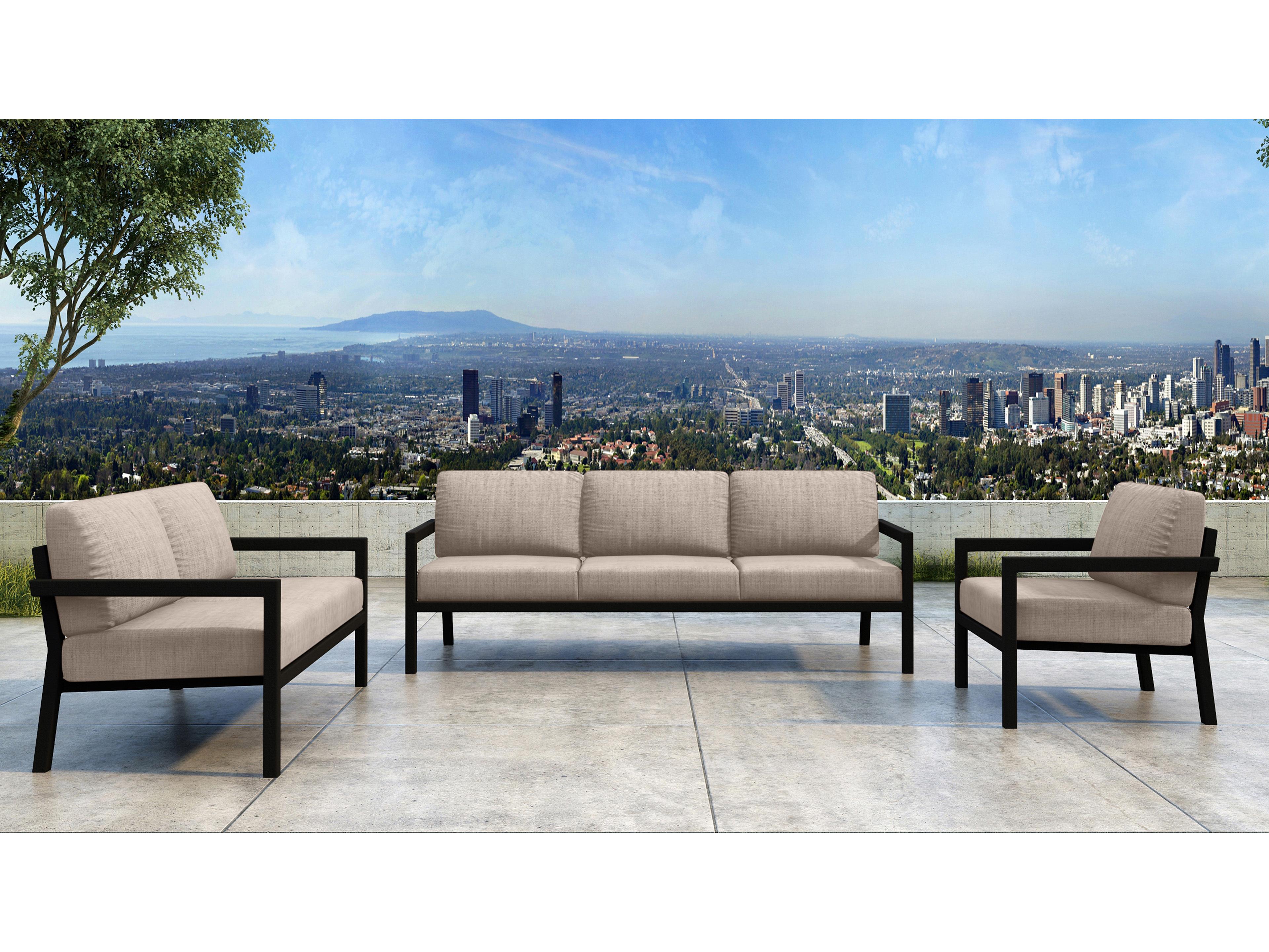 Harmonia Living Pacifica Aluminum Black 3 Piece Outdoor Patio Lounge Set