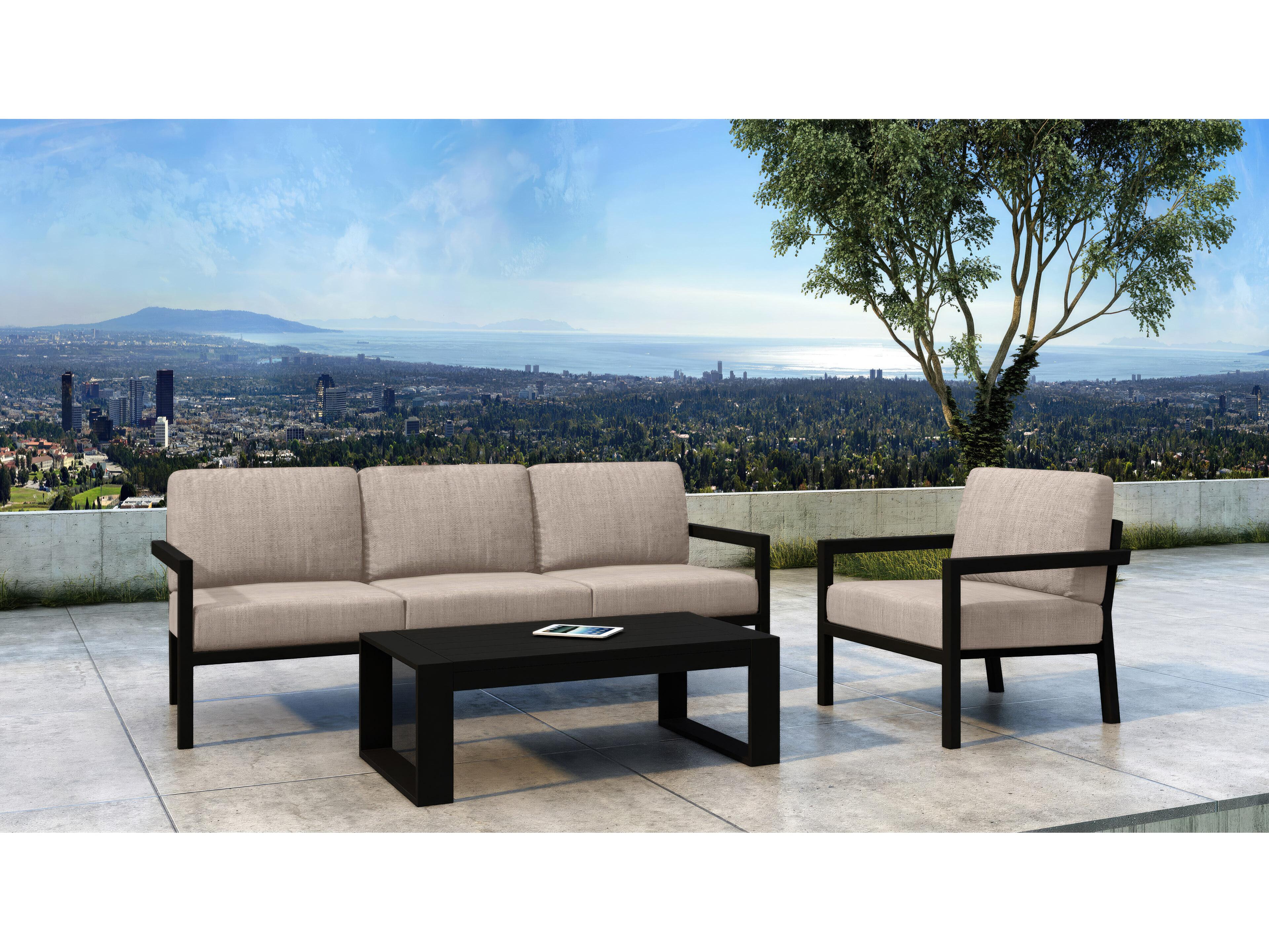 Harmonia Living Pacifica Aluminum Black 3 Piece Patio Lounge Set