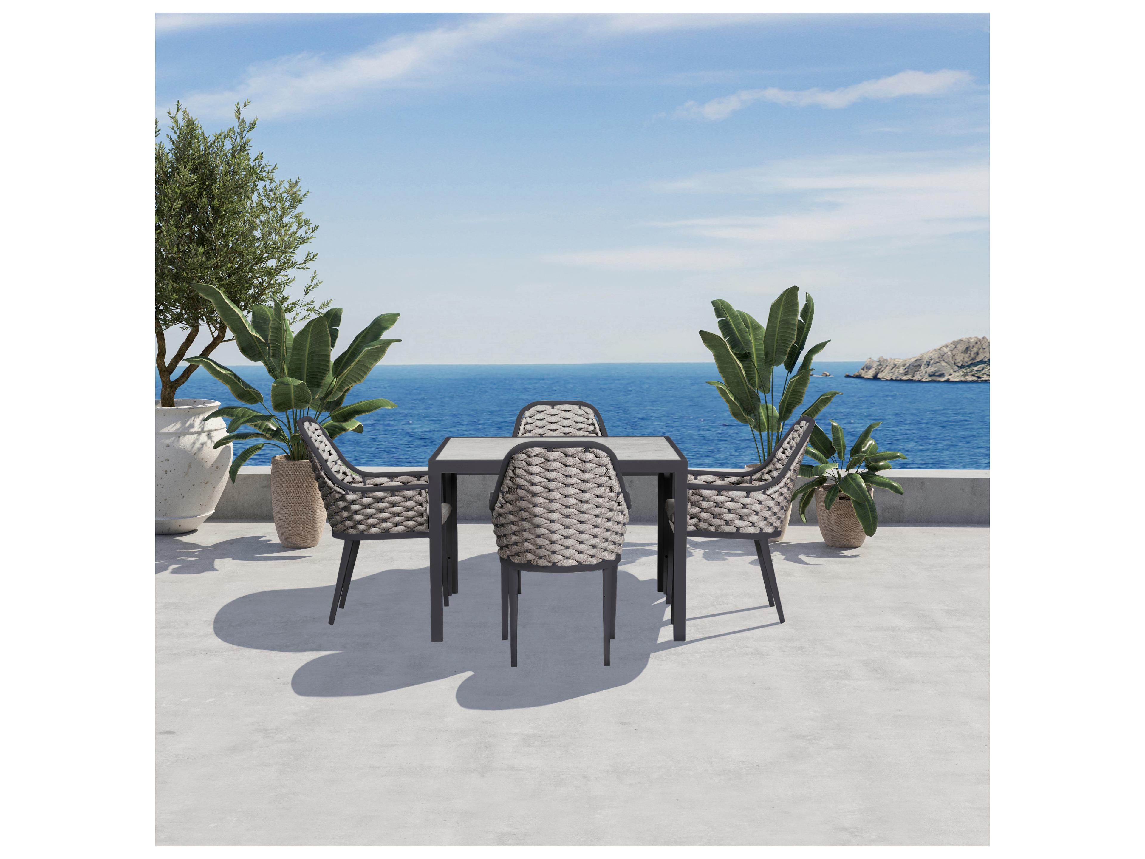 Harmonia Living Parlor Aluminum Rope 5 Piece Seat Outdoor Dining Set