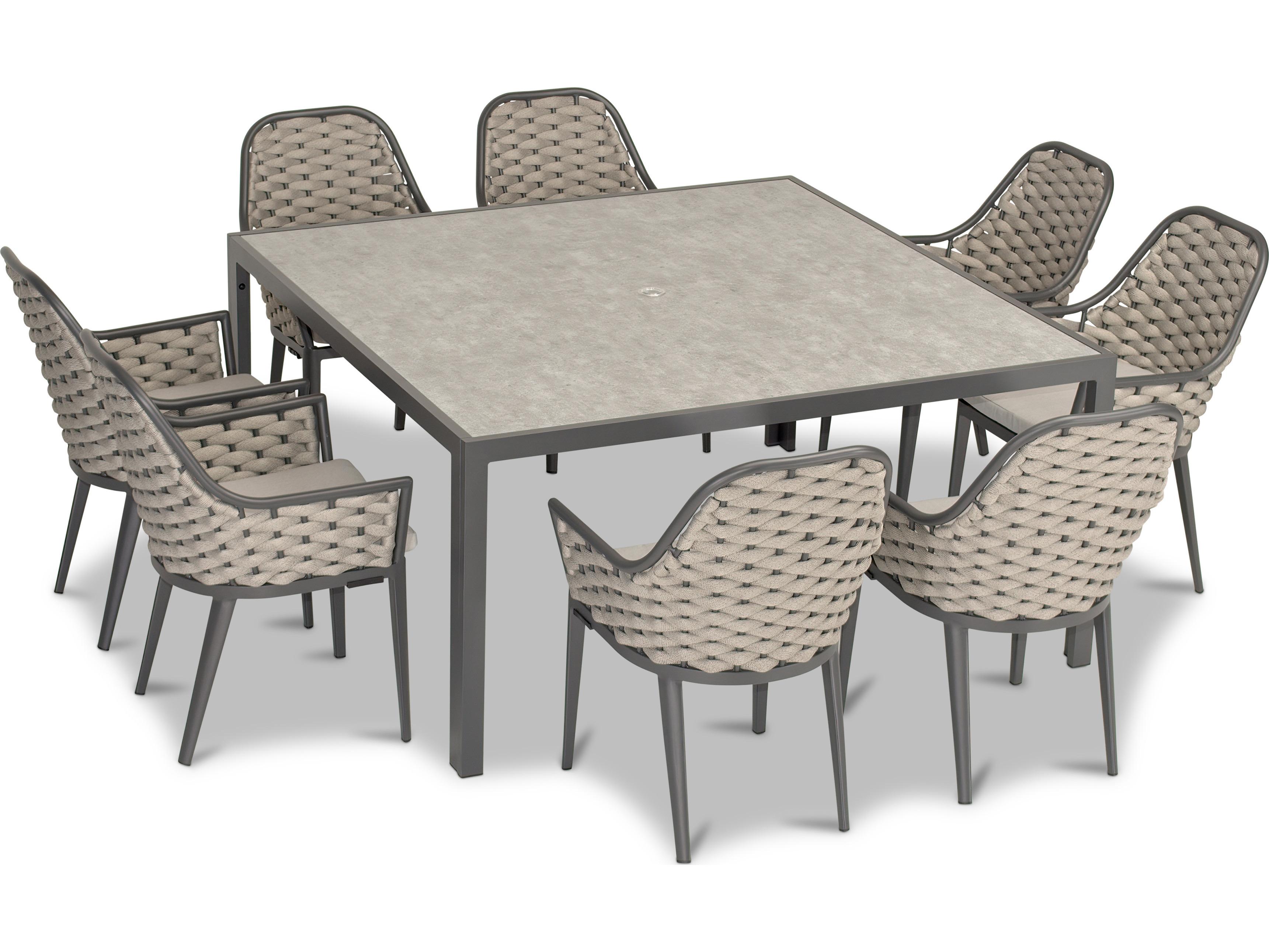 Harmonia Living Parlor Aluminum Rope 9 Piece Seat Outdoor Patio Dining Set