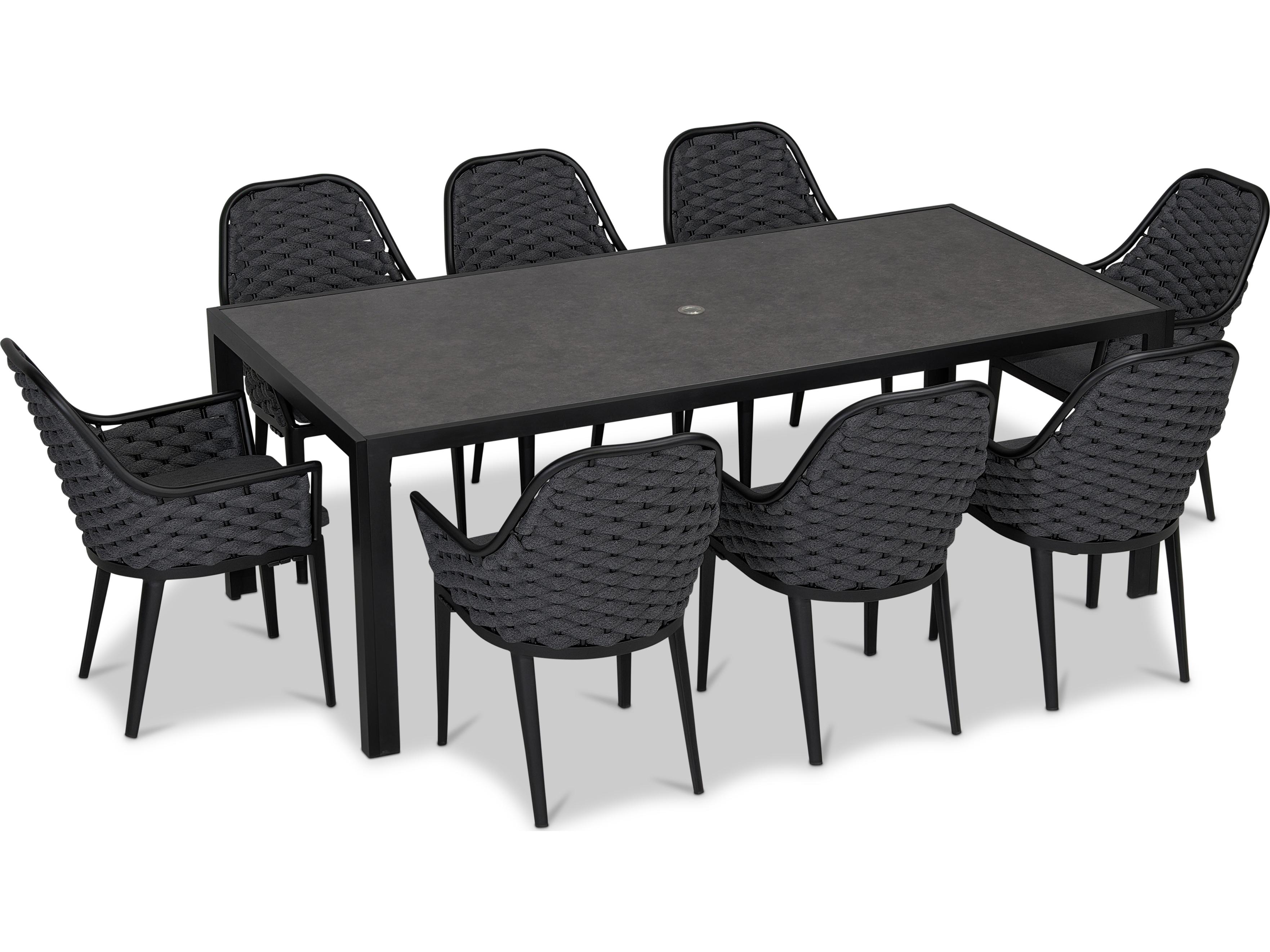 Harmonia Living Parlor Aluminum Rope 9 Piece Seat Outdoor Patio Dining Set