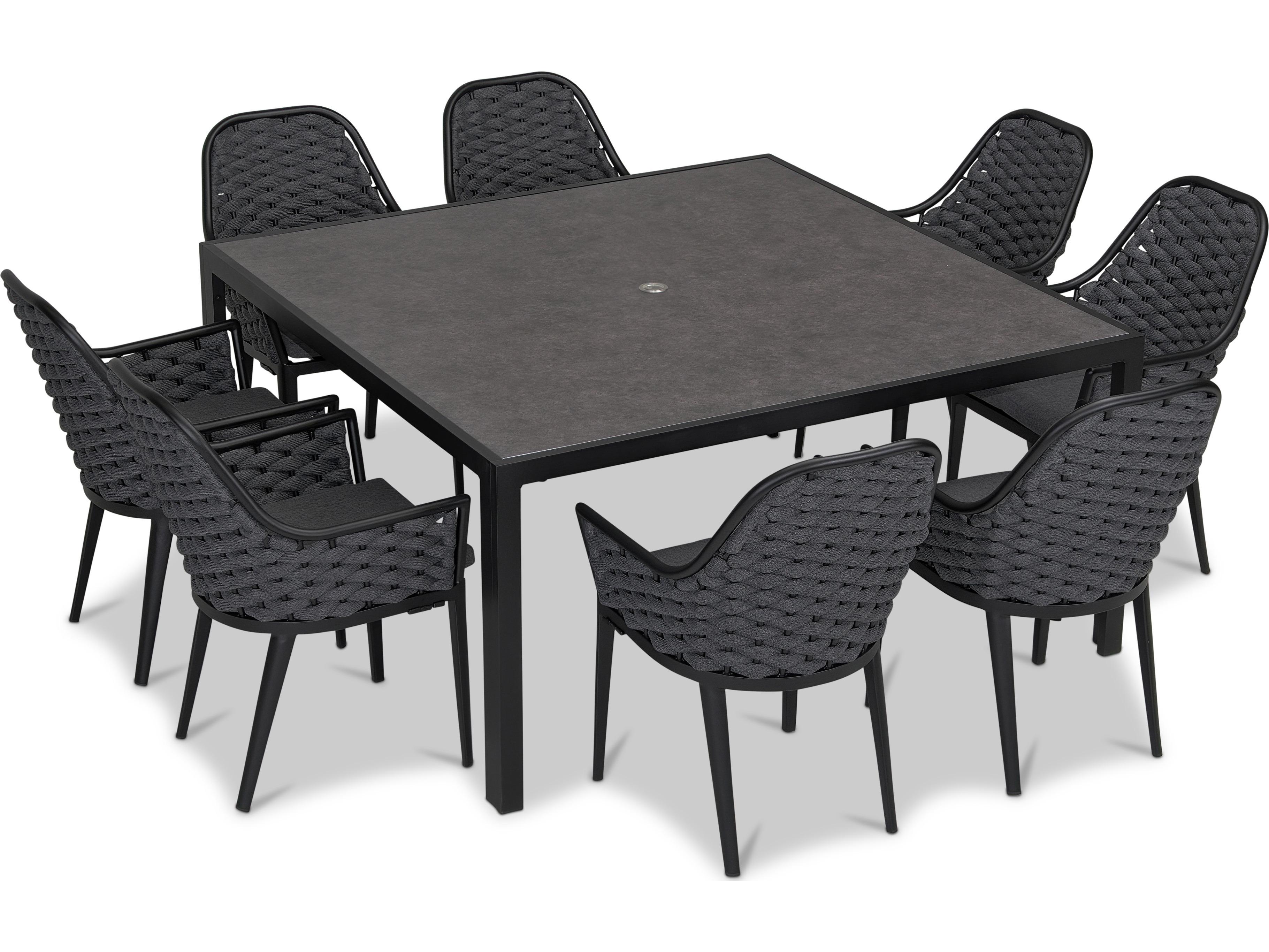 Harmonia Living Parlor Aluminum Rope 9 Piece Seat Outdoor Dining Set