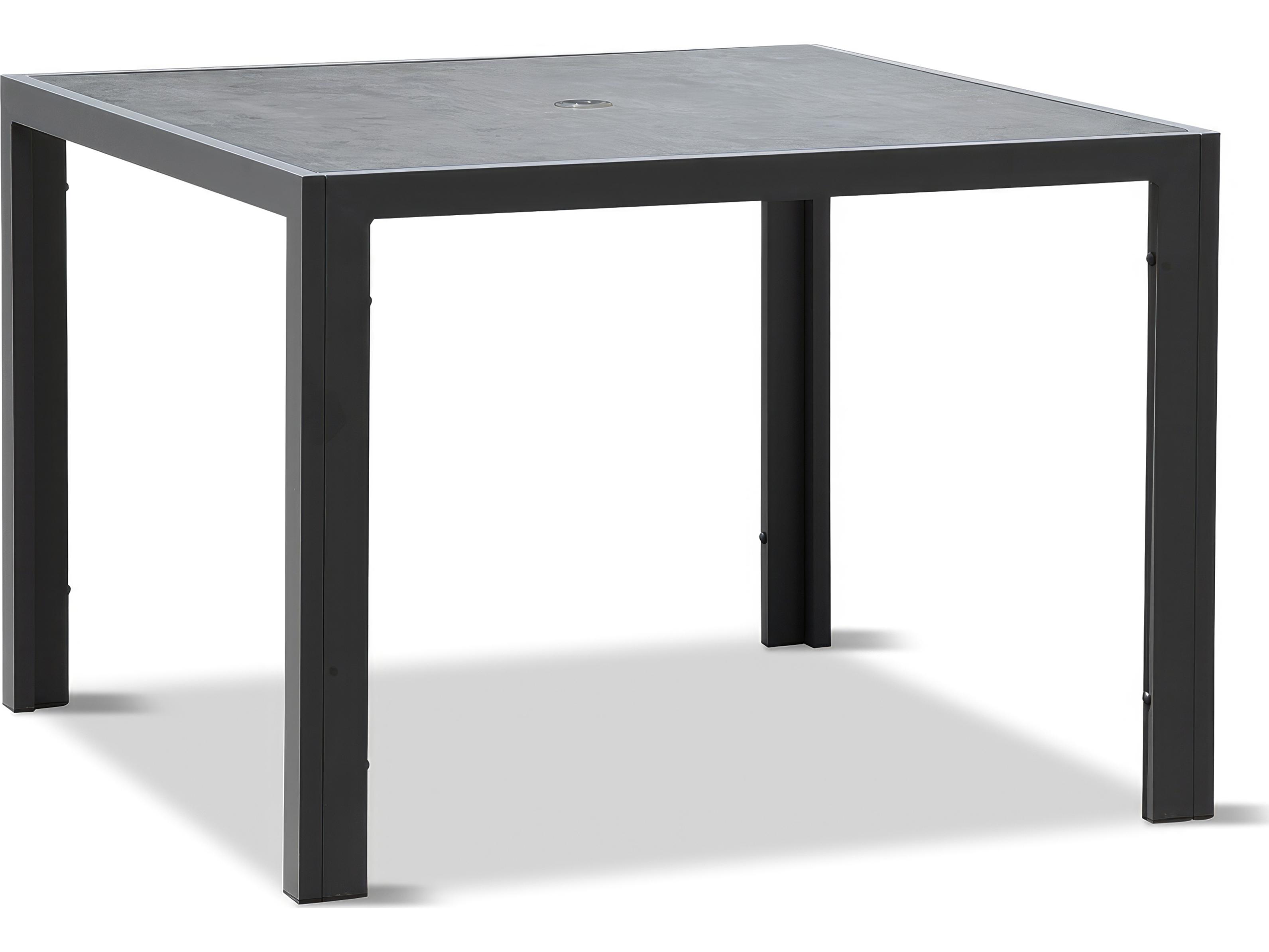 Harmonia Living Staple Aluminum Square Glass Top Dining table with Umbrella Hole