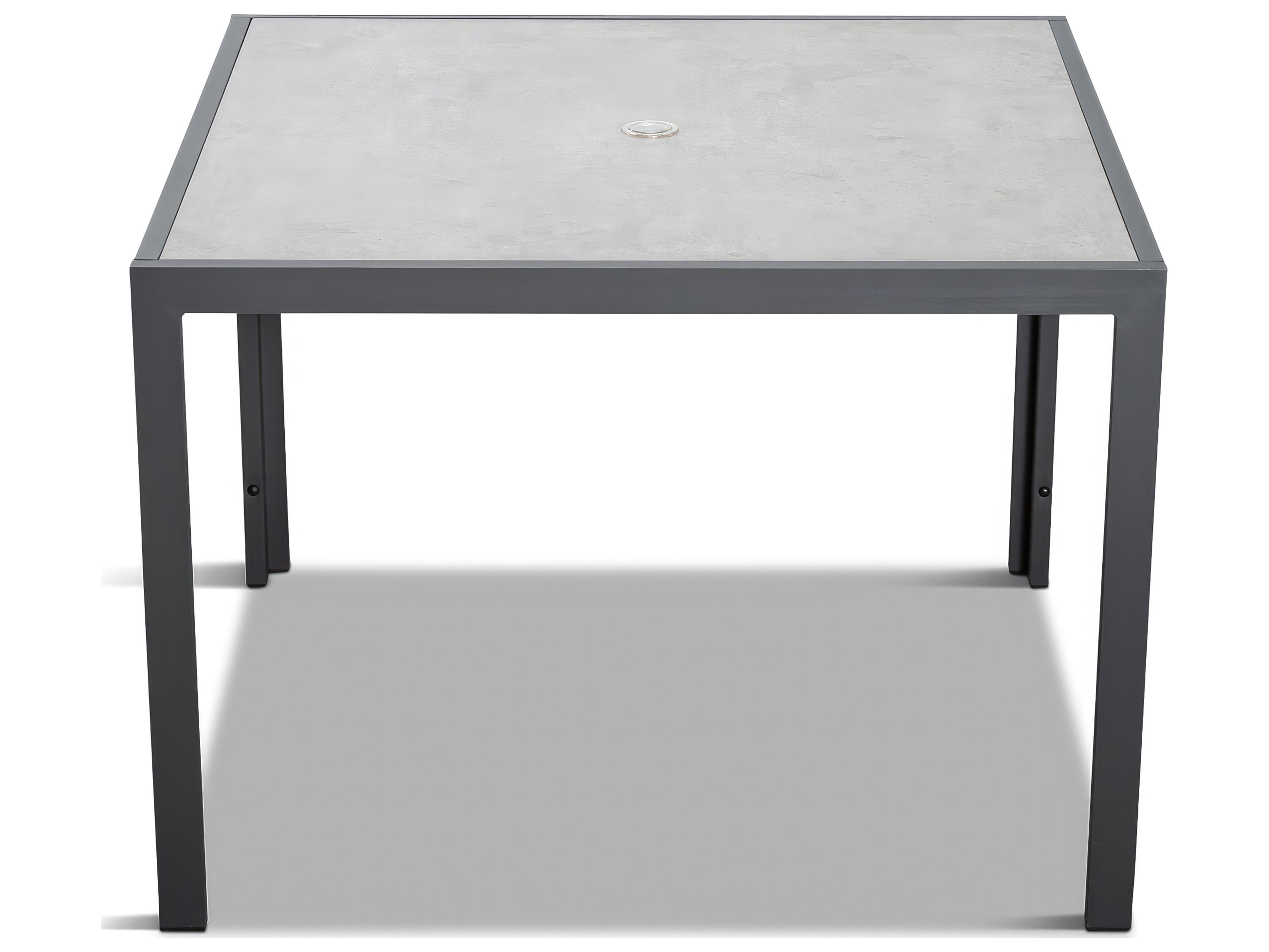 Harmonia Living Staple Aluminum Square Glass Top Dining table with Umbrella Hole