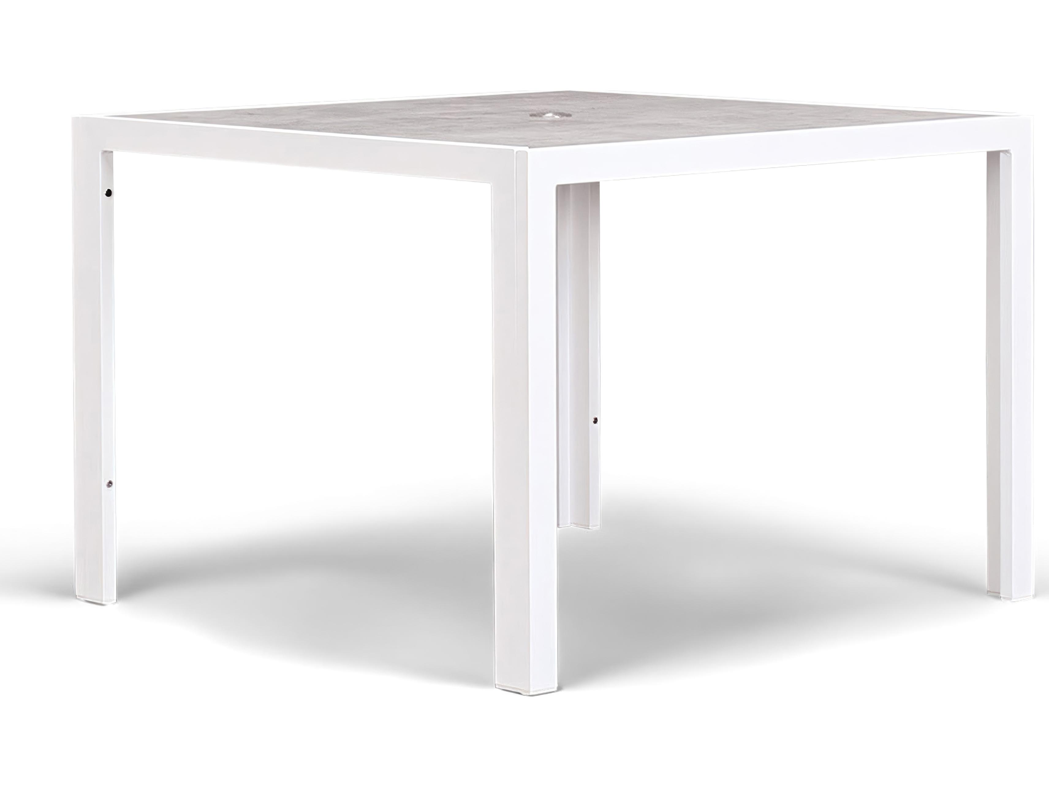 Harmonia Living Staple Aluminum Square Glass Top Dining table with Umbrella Hole