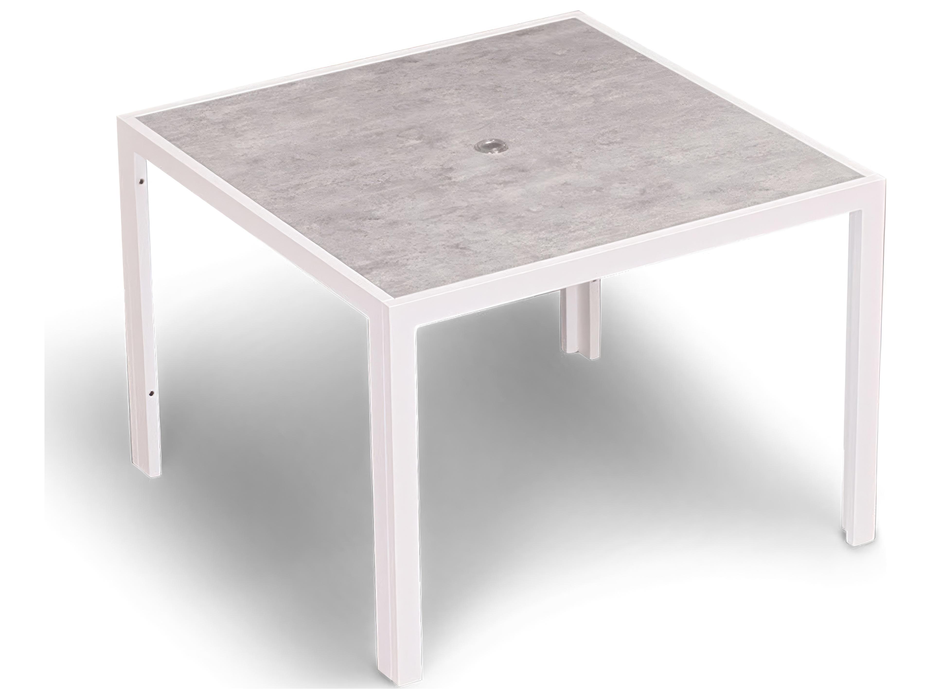 Harmonia Living Staple Aluminum Square Glass Top Dining table with Umbrella Hole