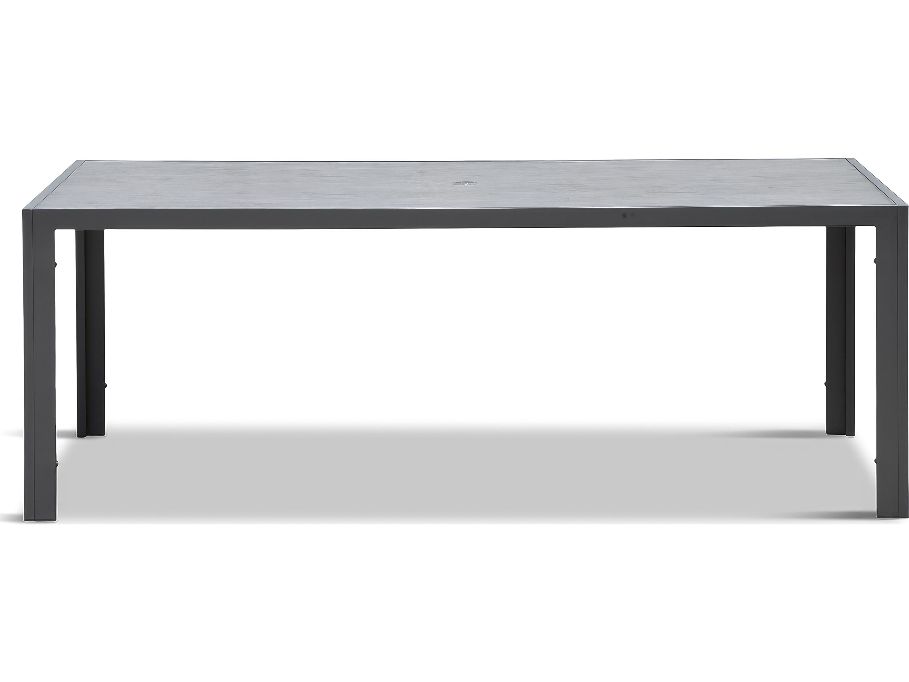 Harmonia Living Staple Aluminum Rectangular Glass Top Dining table with Umbrella Hole