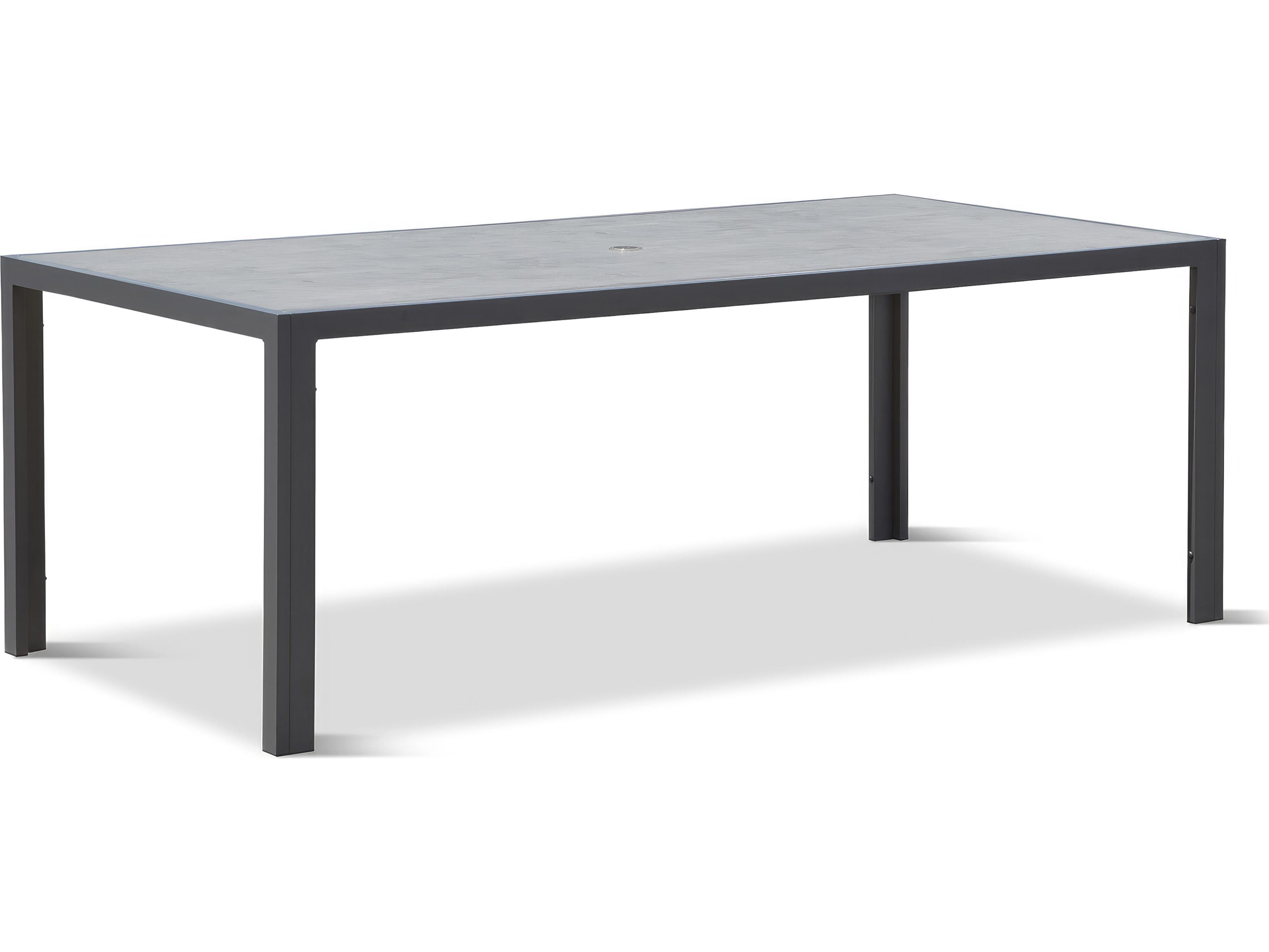 Harmonia Living Staple Aluminum Rectangular Glass Top Dining table with Umbrella Hole