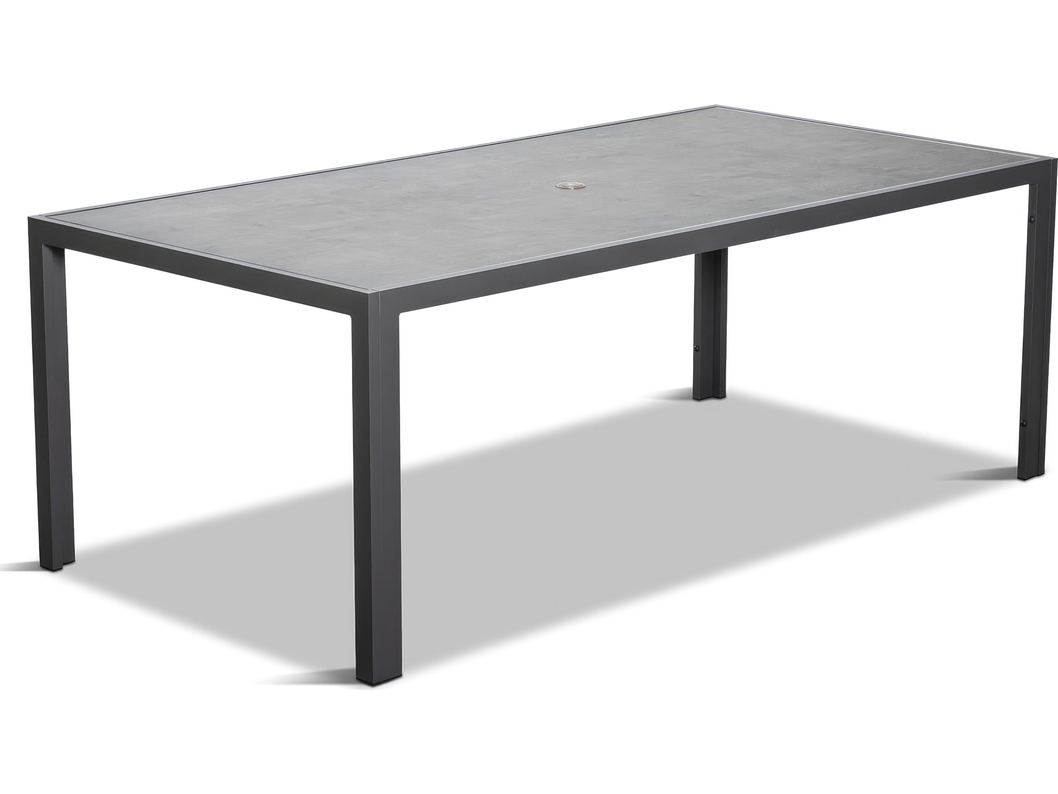 Harmonia Living Staple Aluminum Rectangular Glass Top Dining table with Umbrella Hole