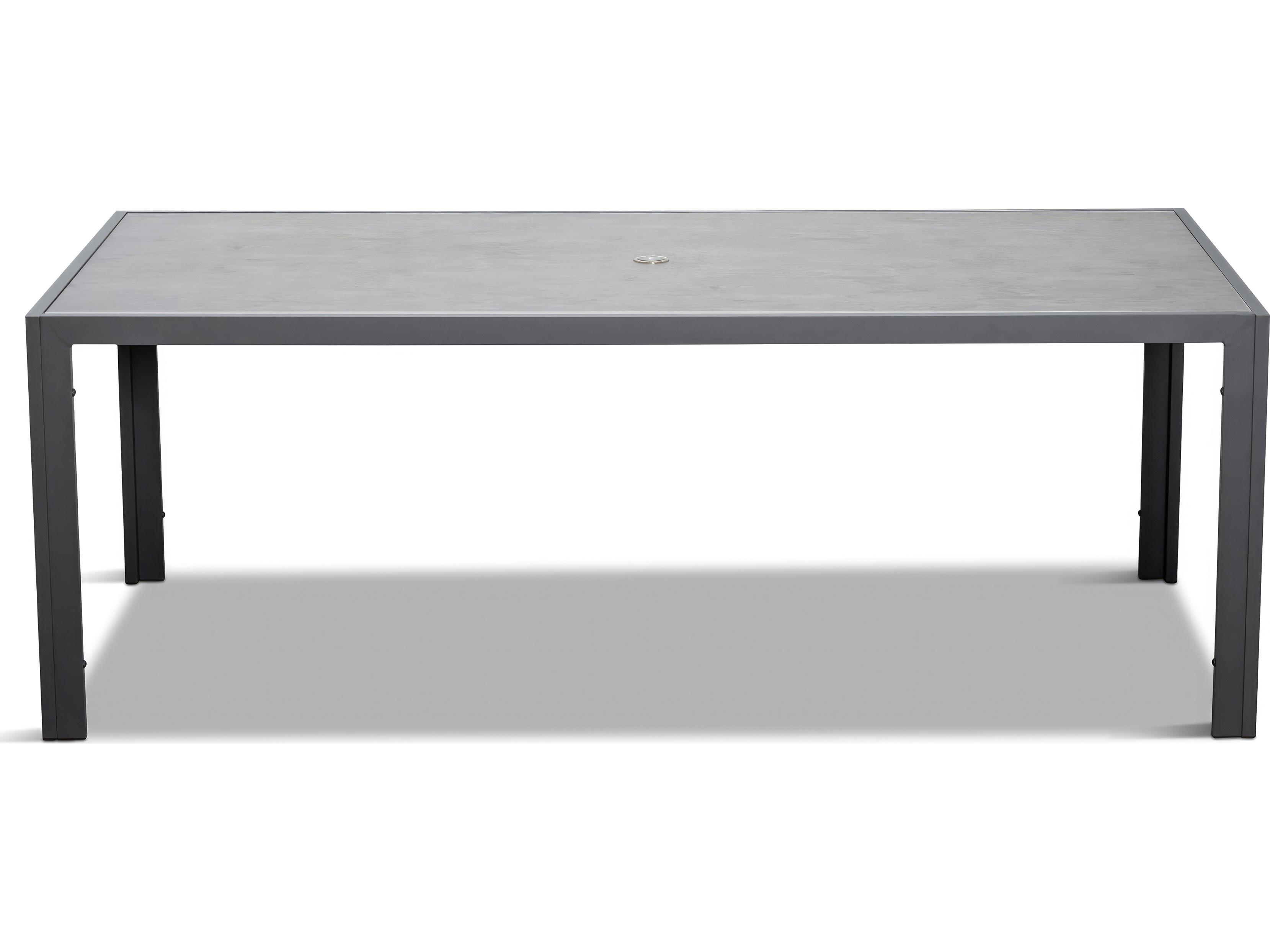 Harmonia Living Staple Aluminum Rectangular Glass Top Dining table with Umbrella Hole