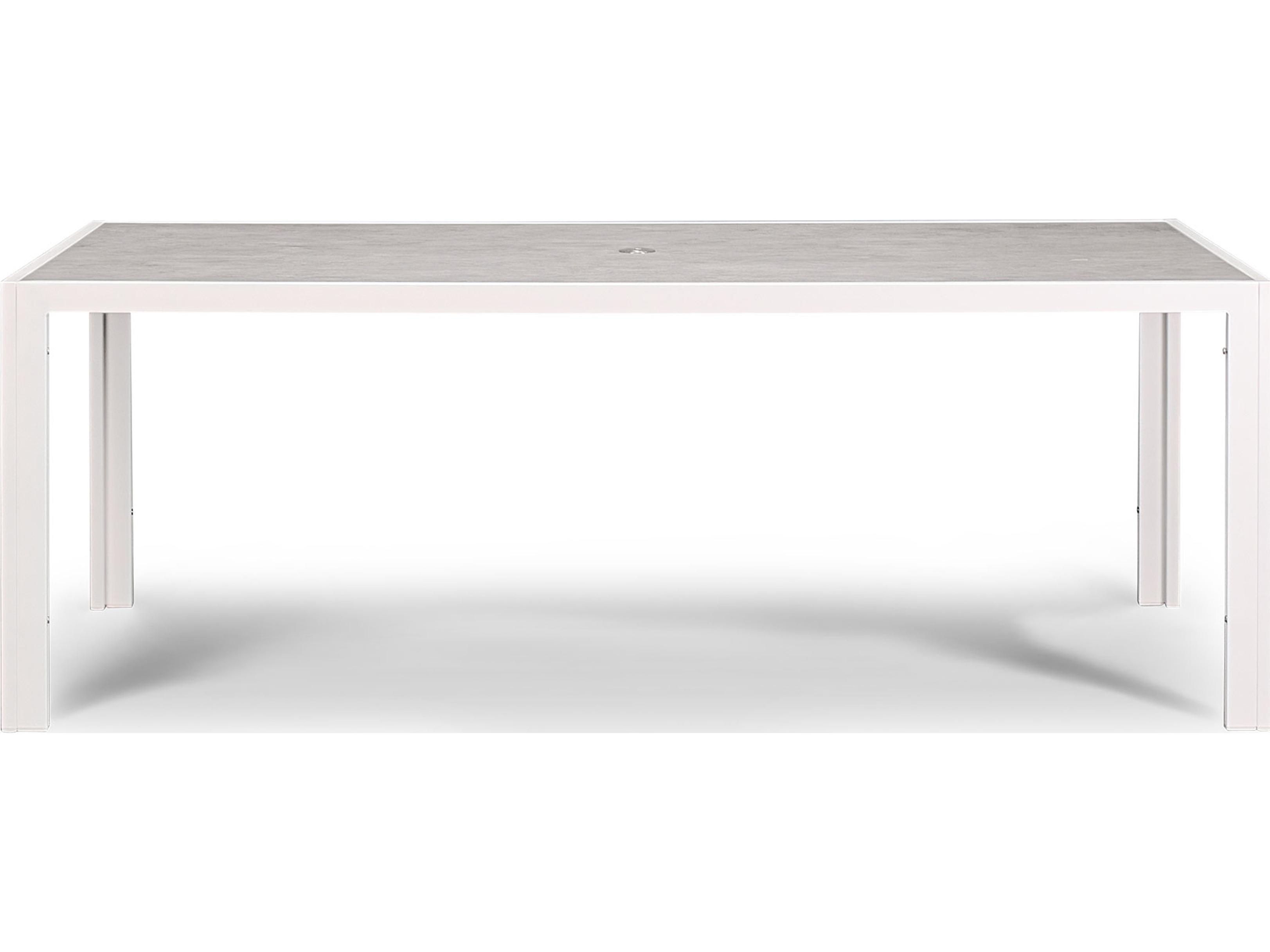 Harmonia Living Staple Aluminum Rectangular Glass Top Dining table with Umbrella Hole