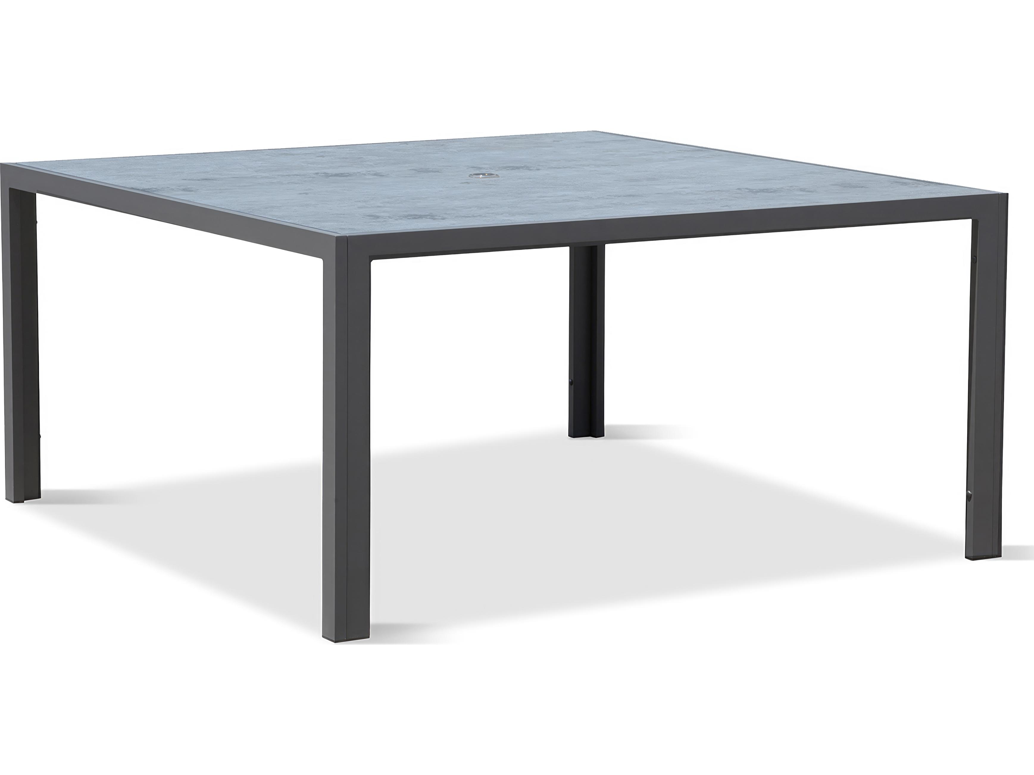 Harmonia Living Staple Aluminum Square Glass Top Dining table with Umbrella Hole