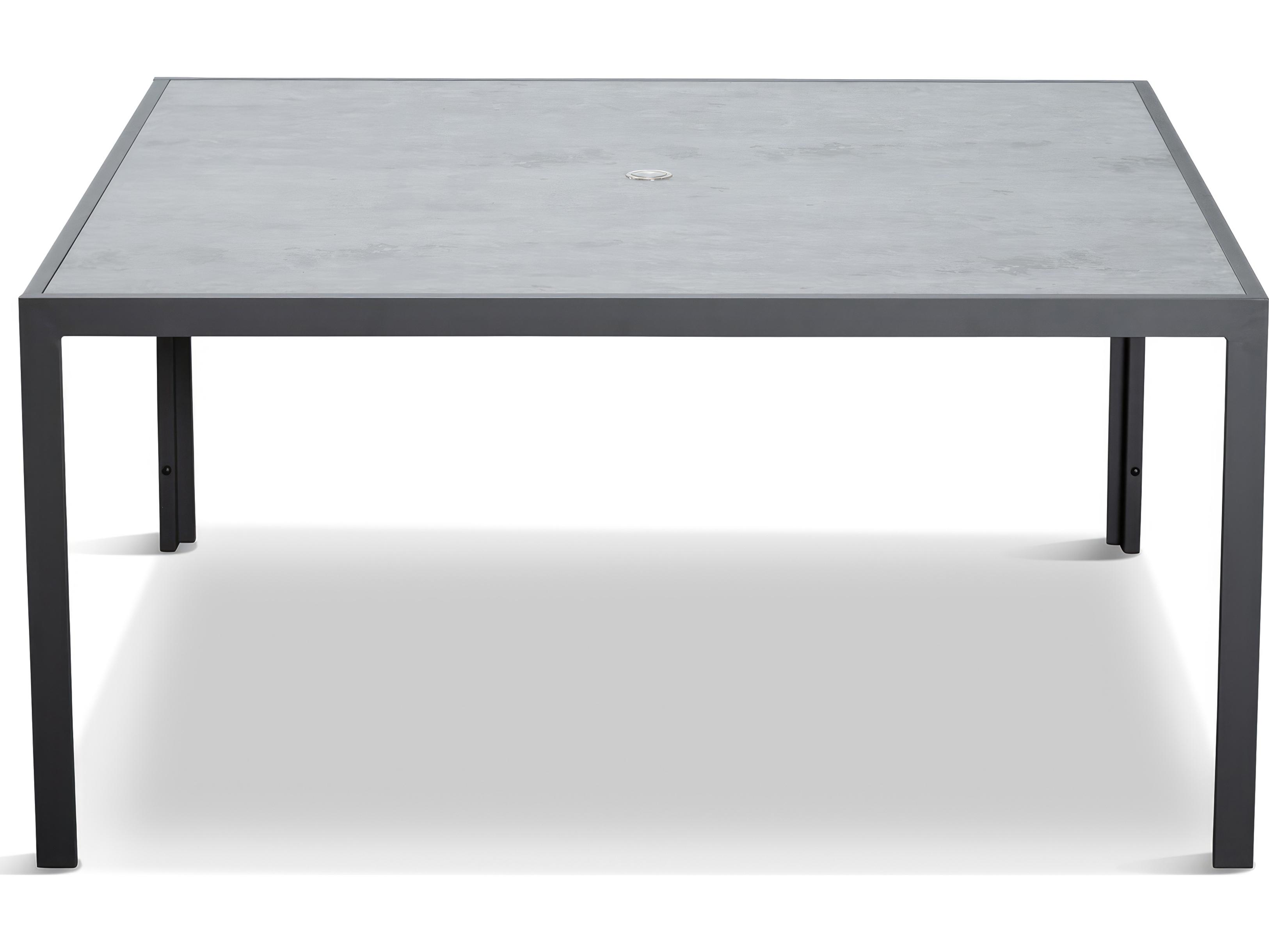 Harmonia Living Staple Aluminum Square Glass Top Dining table with Umbrella Hole