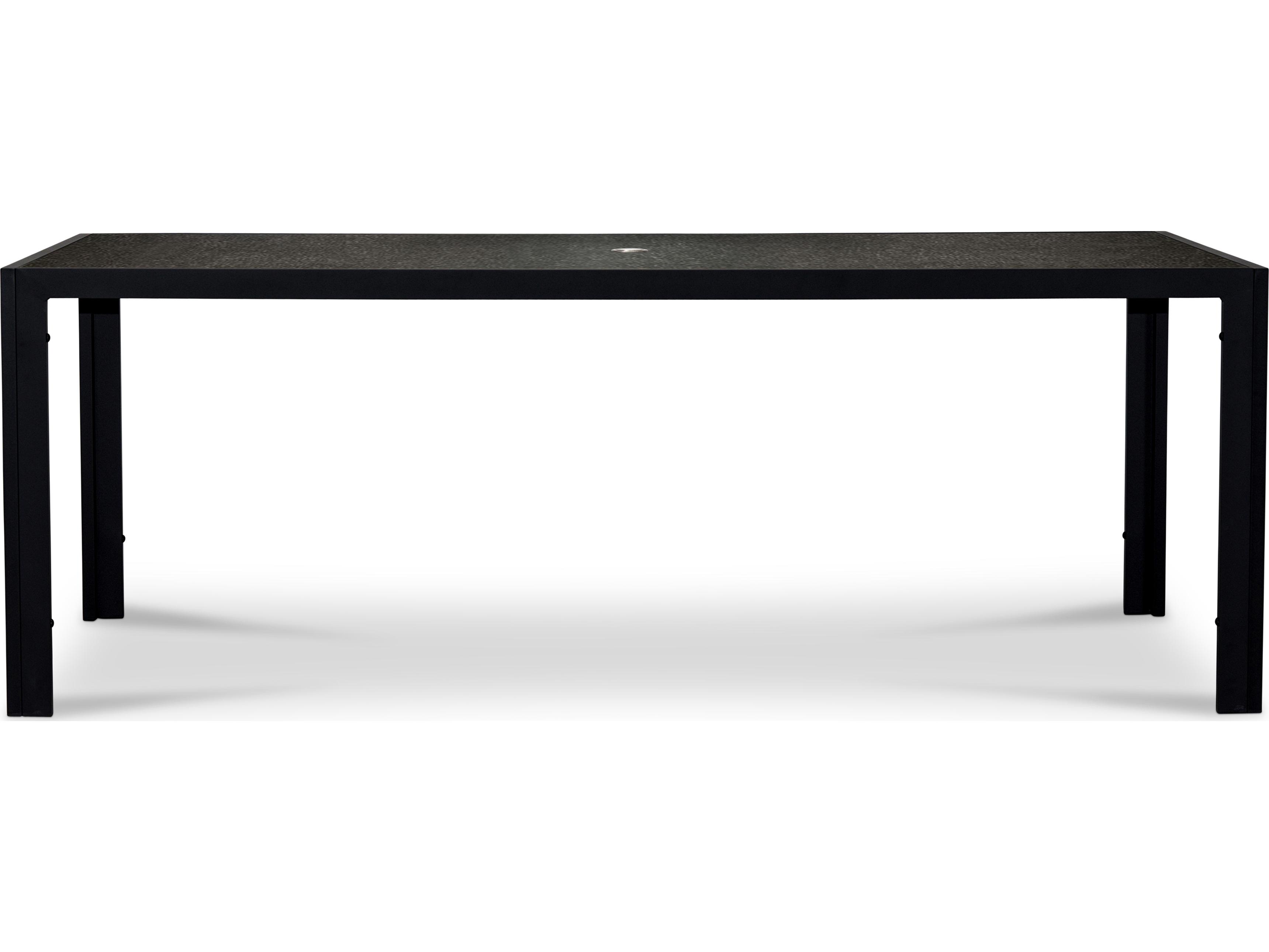 Harmonia Living Staple Aluminum Rectangular Glass Top Dining table with Umbrella Hole