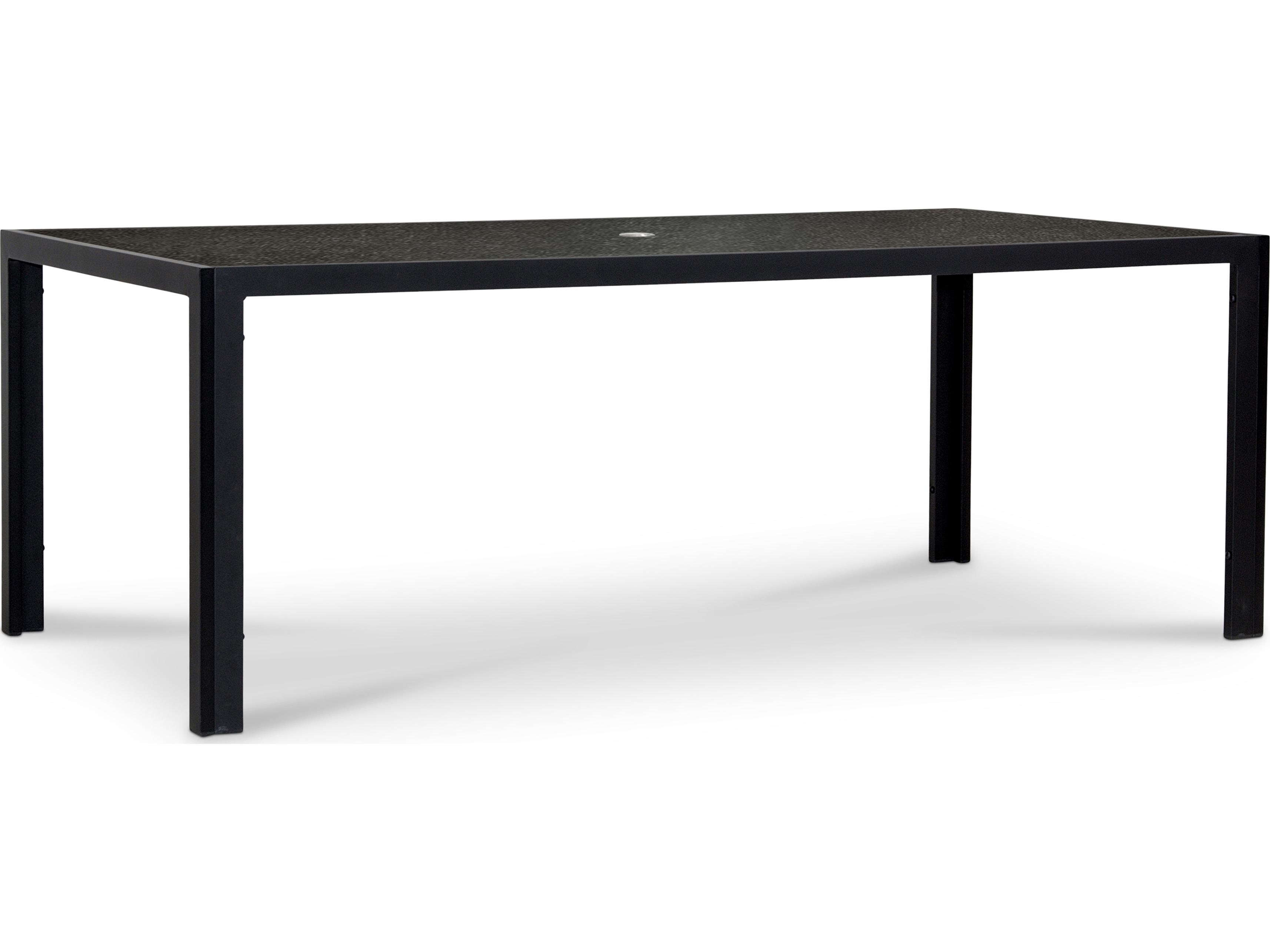 Harmonia Living Staple Aluminum Rectangular Glass Top Dining table with Umbrella Hole