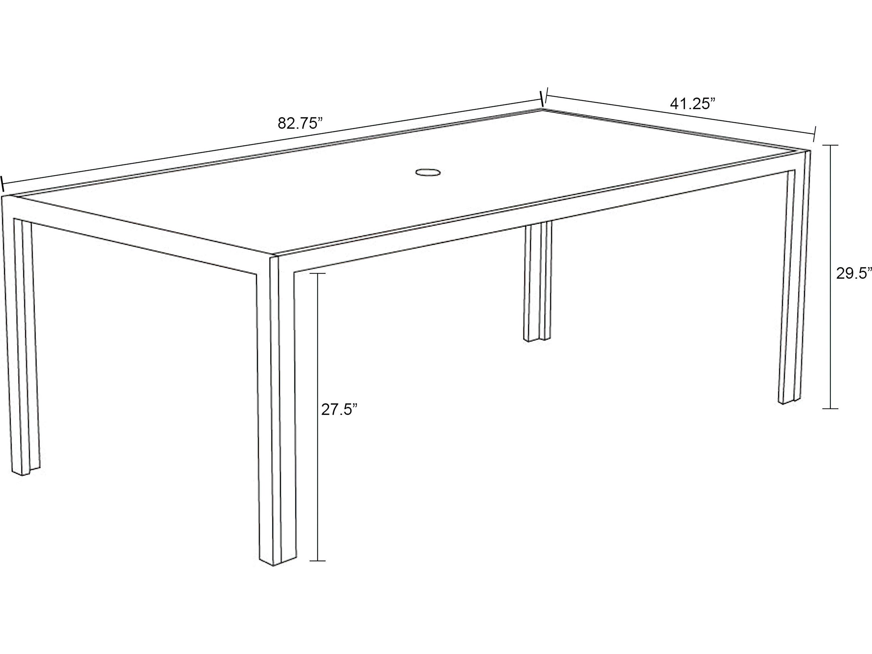 Harmonia Living Staple Aluminum Rectangular Glass Top Dining table with Umbrella Hole