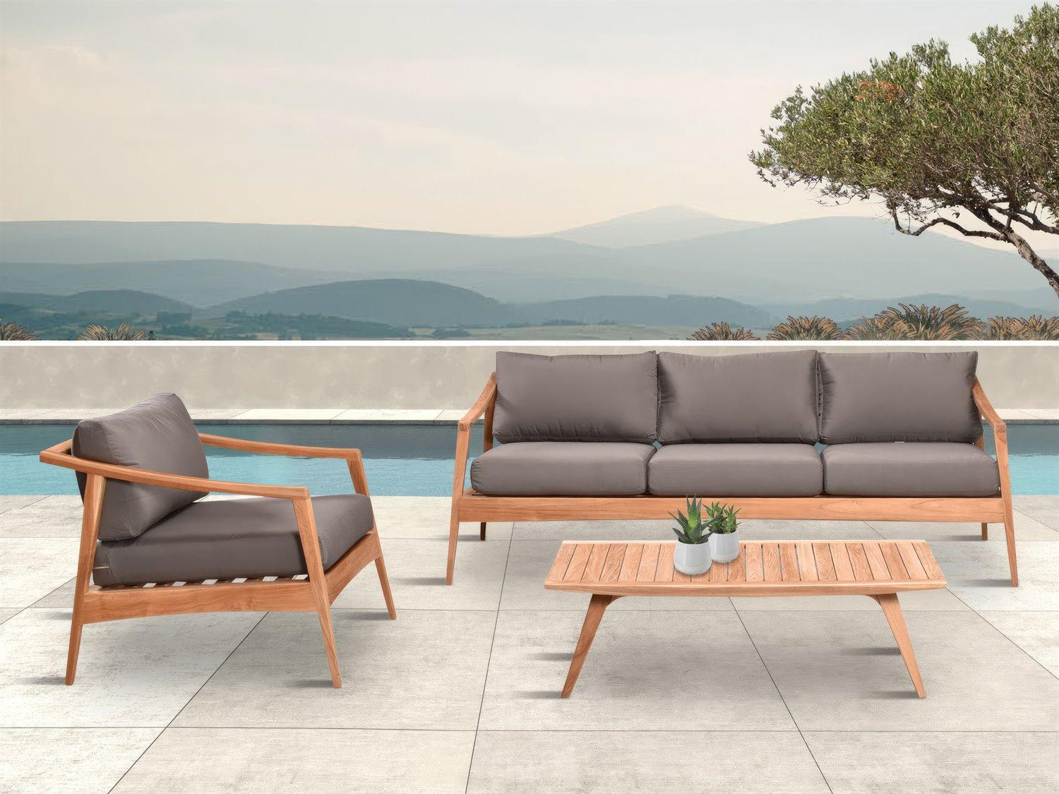 Harmonia Living Tango Teak 3 Piece Sofa Patio Lounge Set