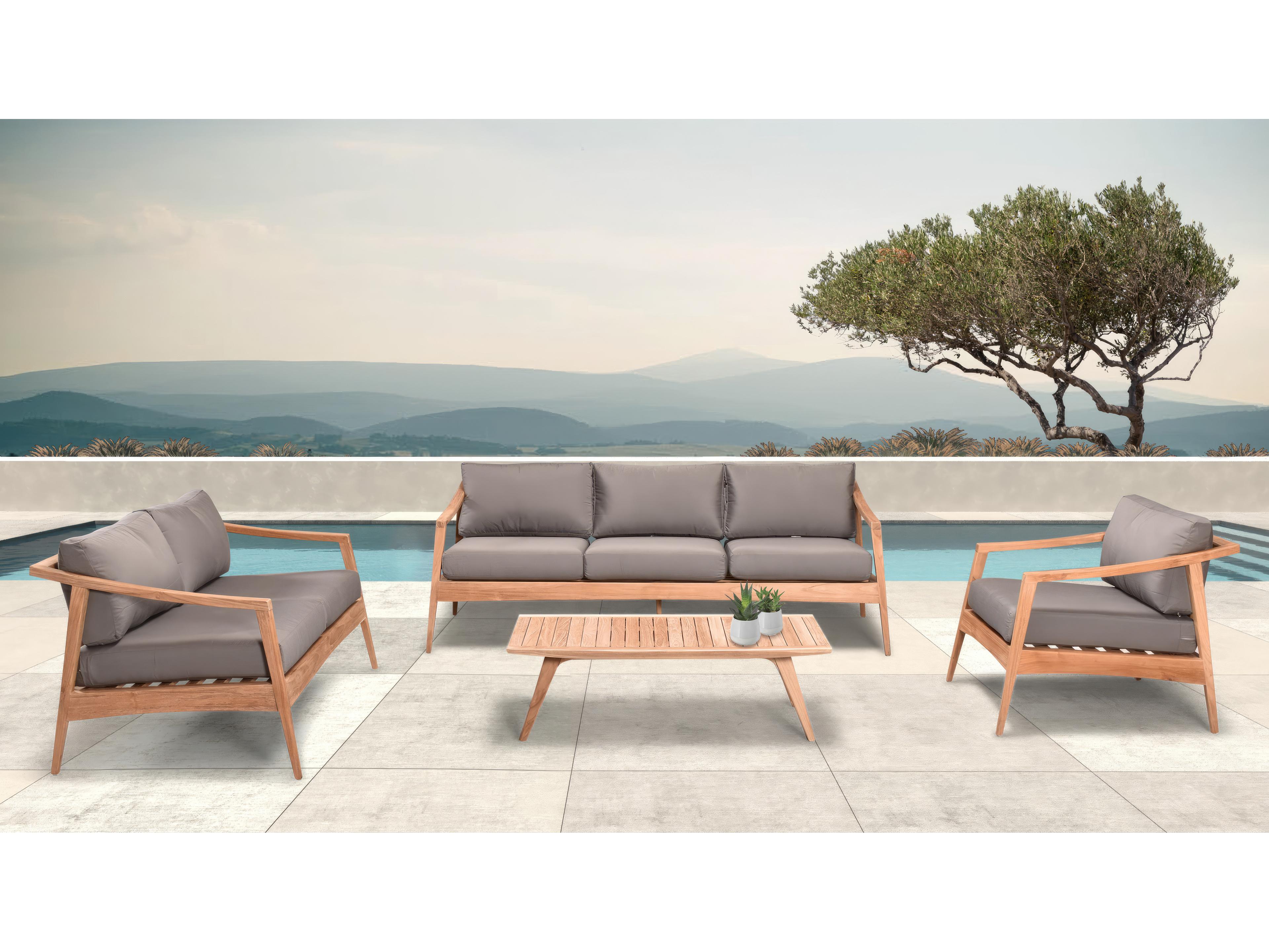 Harmonia Living Tango Teak 4 Piece Sofa Outdoor Patio Lounge Set