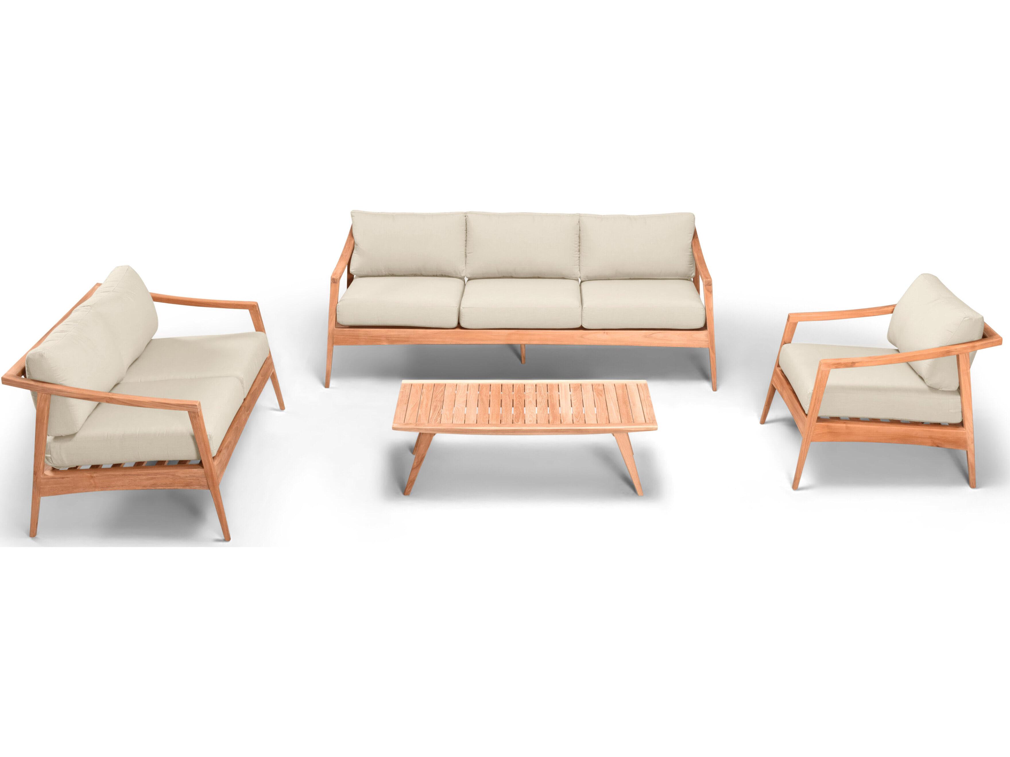 Harmonia Living Tango Teak 4 Piece Sofa Outdoor Patio Lounge Set