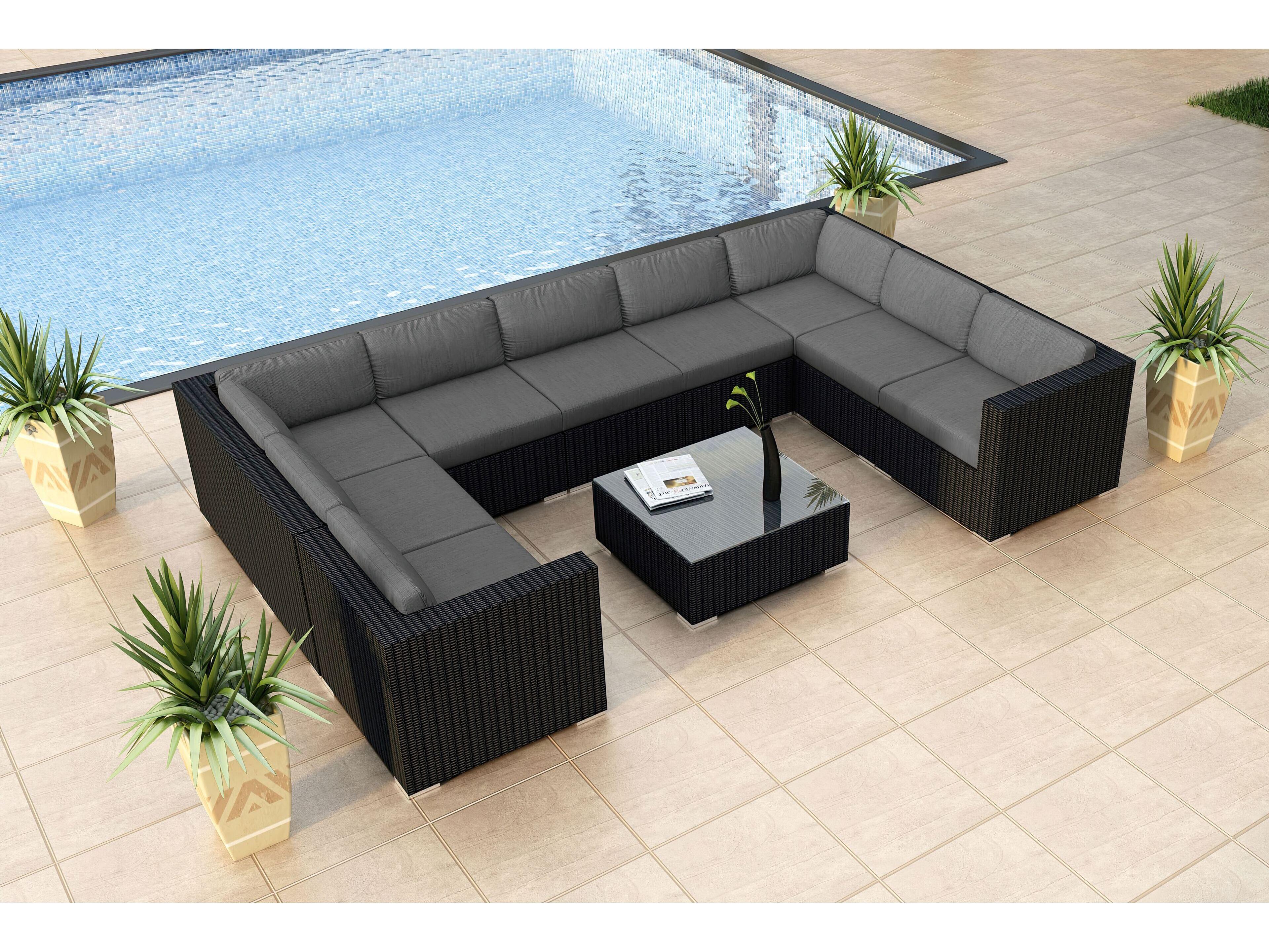Harmonia Living Urbana HDPE Wicker 10 Piece Surround Sectional Outdoor Lounge Set