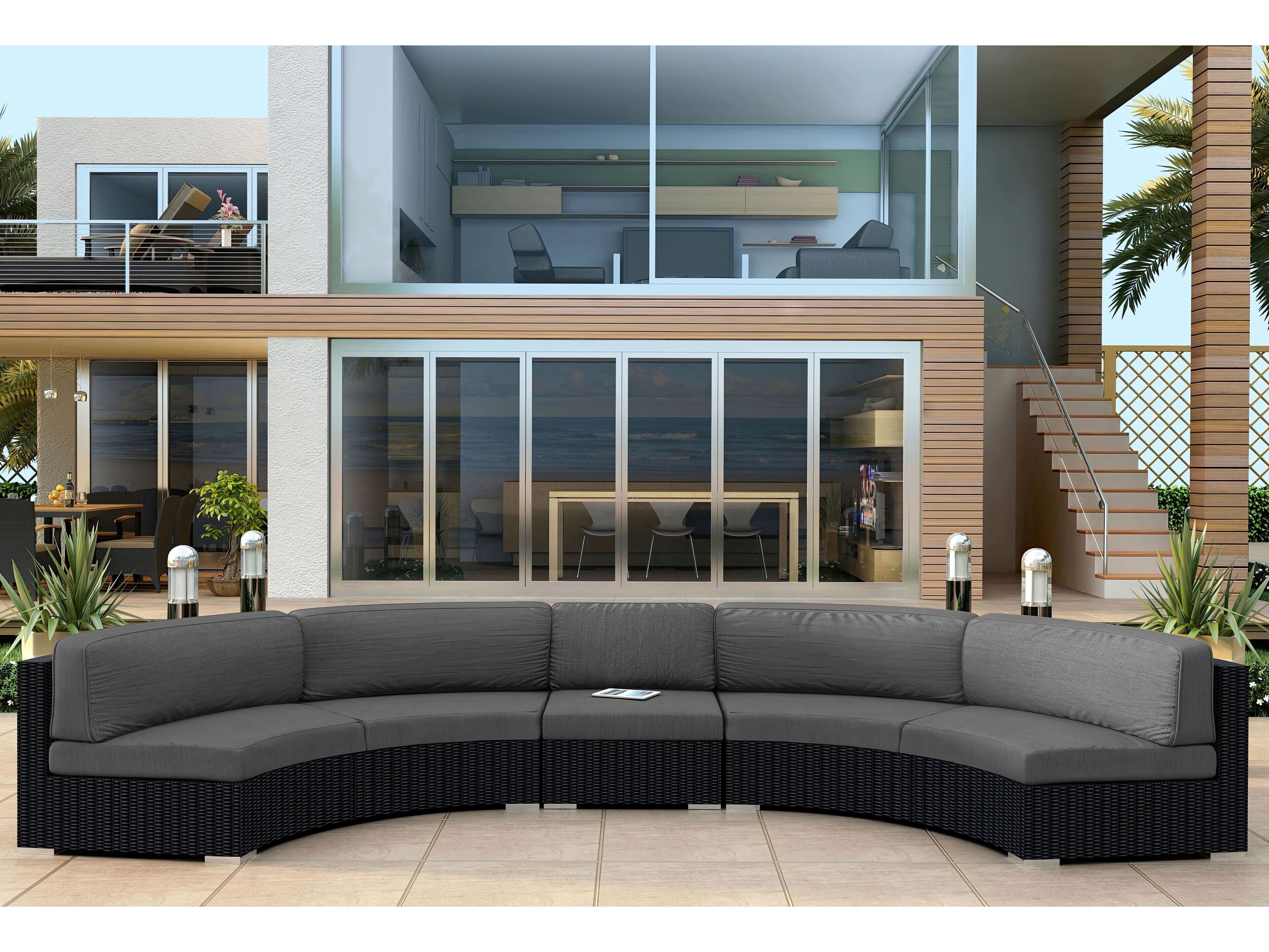 Harmonia Living Urbana HDPE Wicker 3 Piece Extended Curve Sectional Lounge Chair