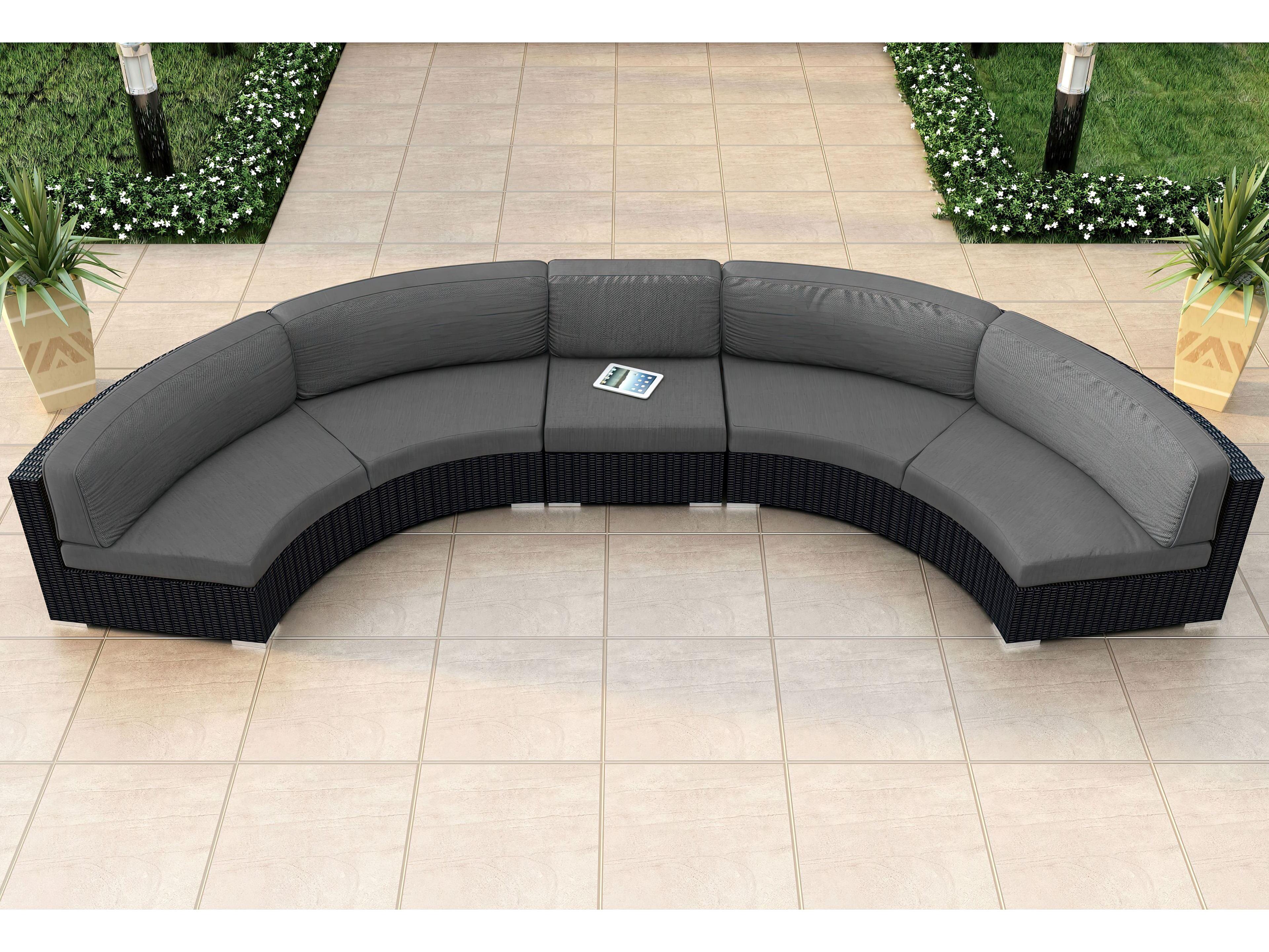 Harmonia Living Urbana HDPE Wicker 3 Piece Extended Curve Sectional Lounge Chair