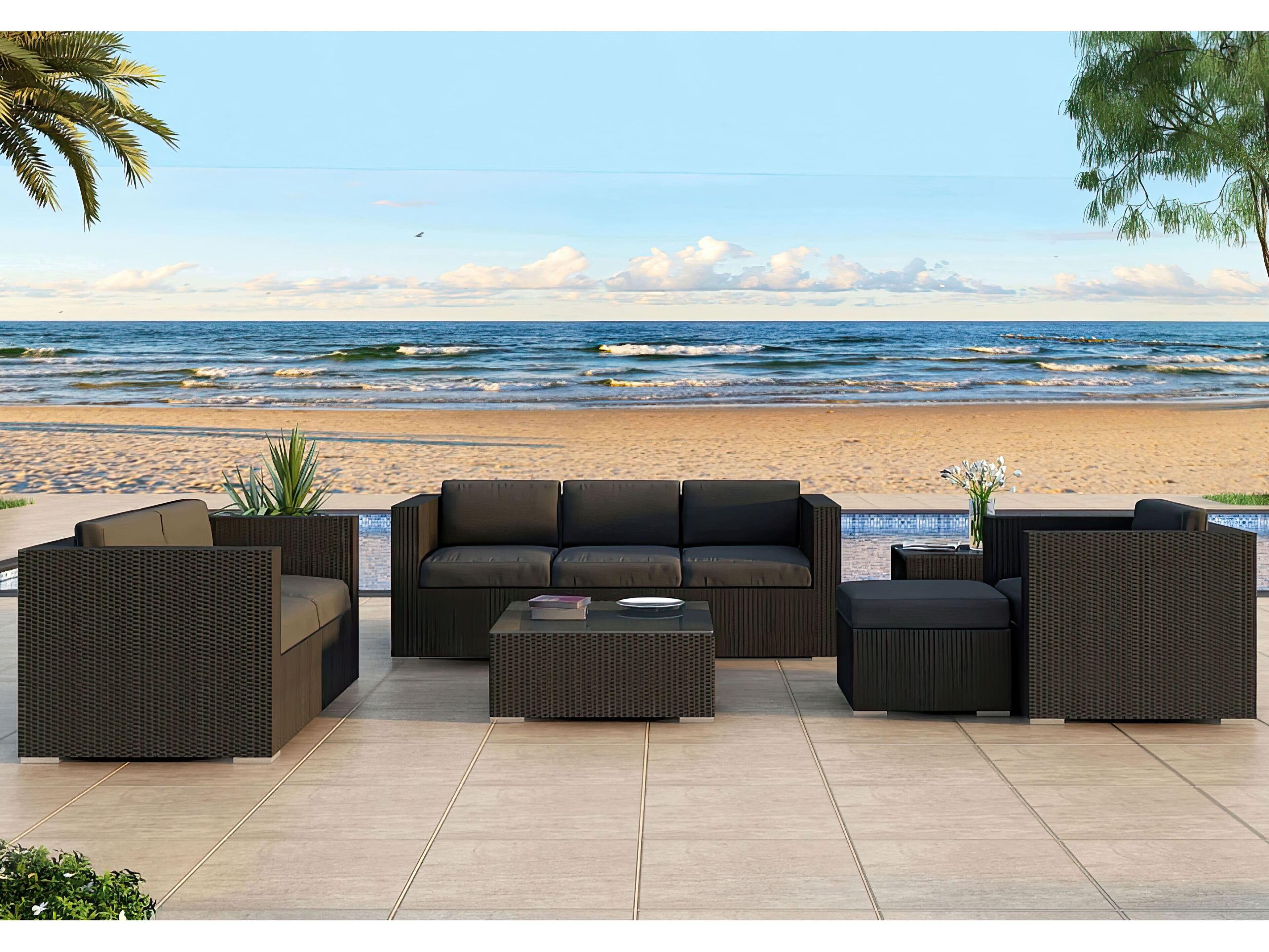 Harmonia Living Urbana HDPE Wicker 5 Piece Outdoor Patio Lounge Set
