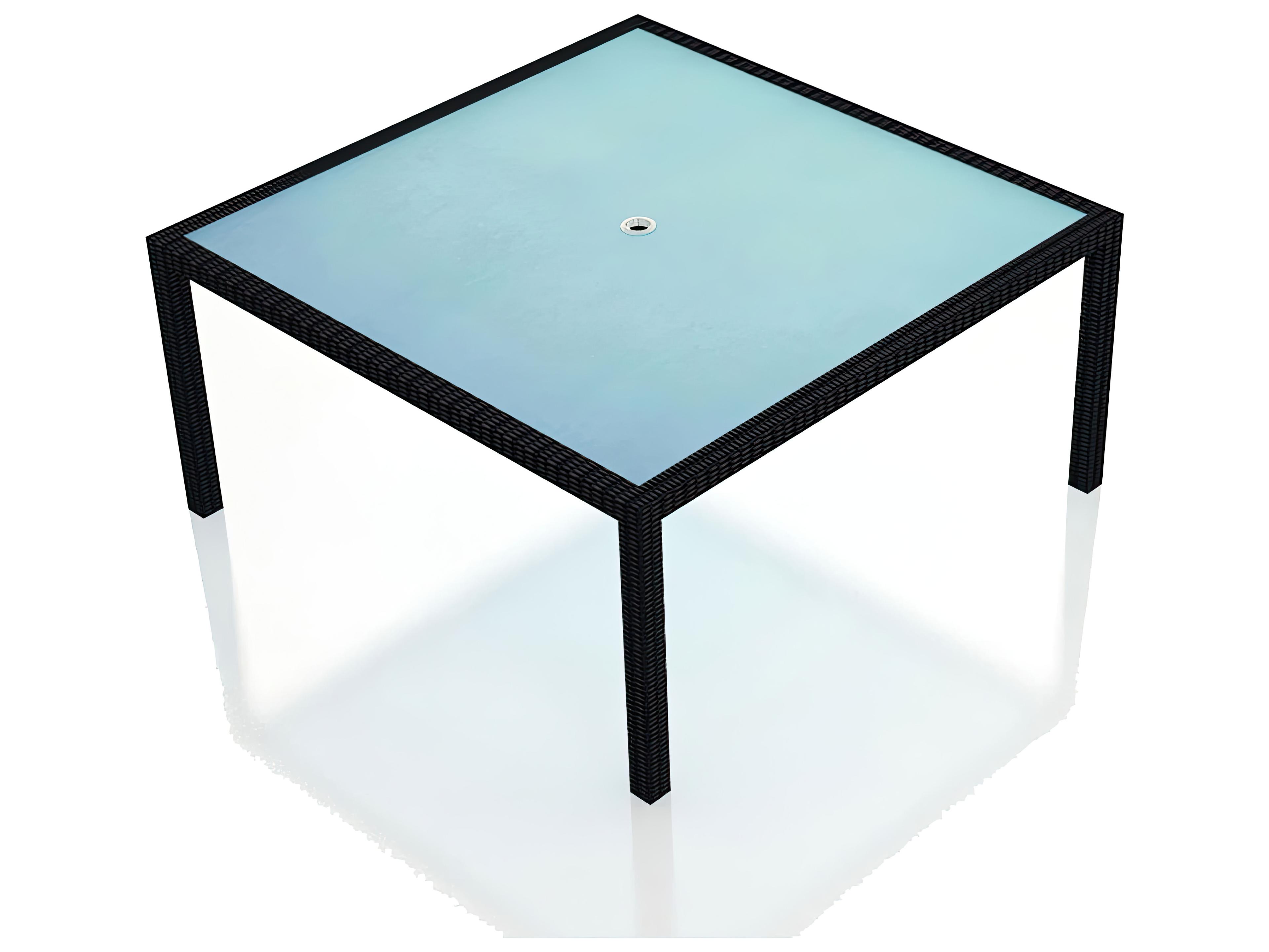 Harmonia Living Urbana Wicker Frosted Glass Top Dining table with Umbrella Hole