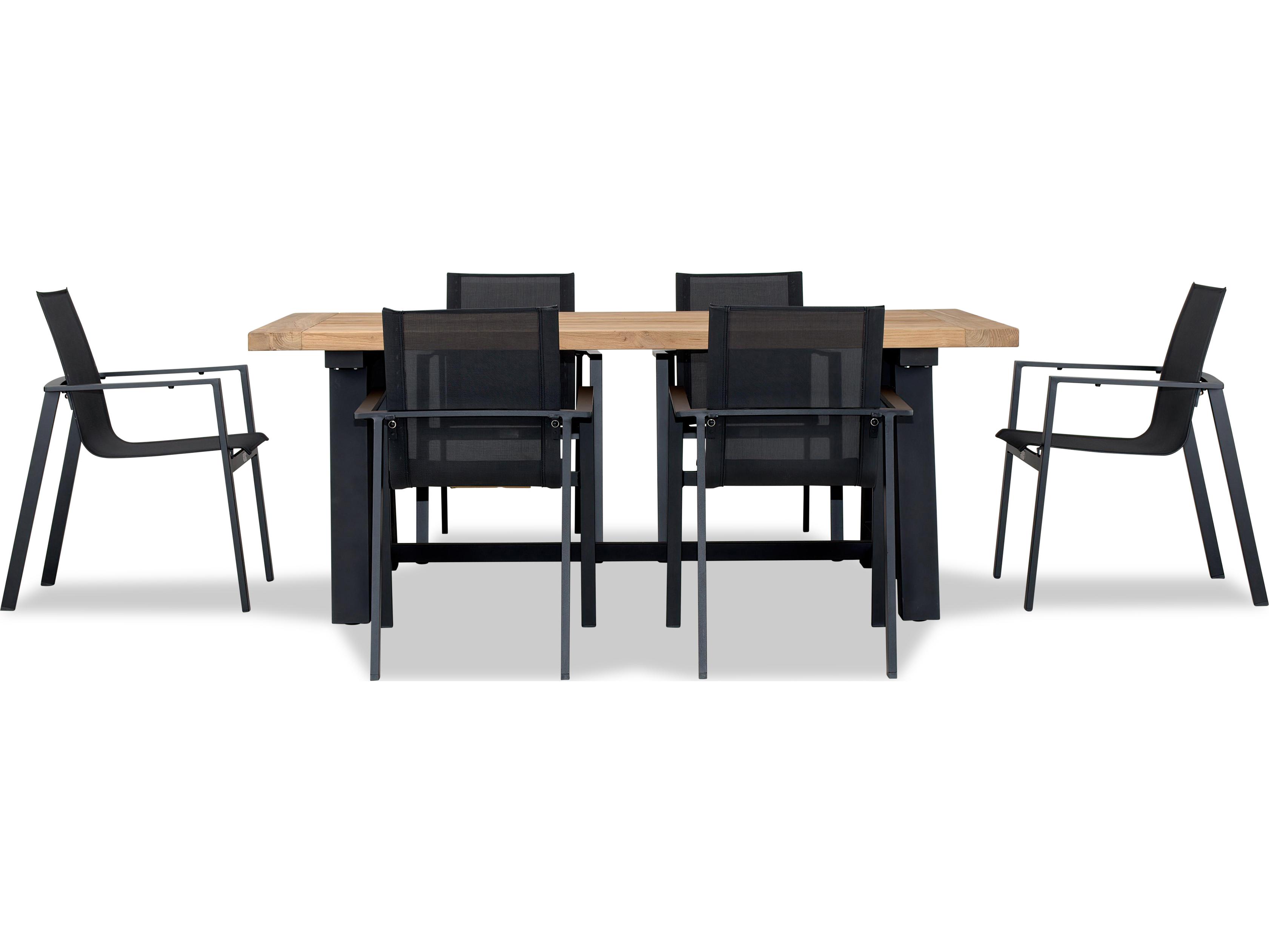 Harmonia Living Lift Aluminum Sling 7 Piece Reclaimed Teak Outdoor Dining Set