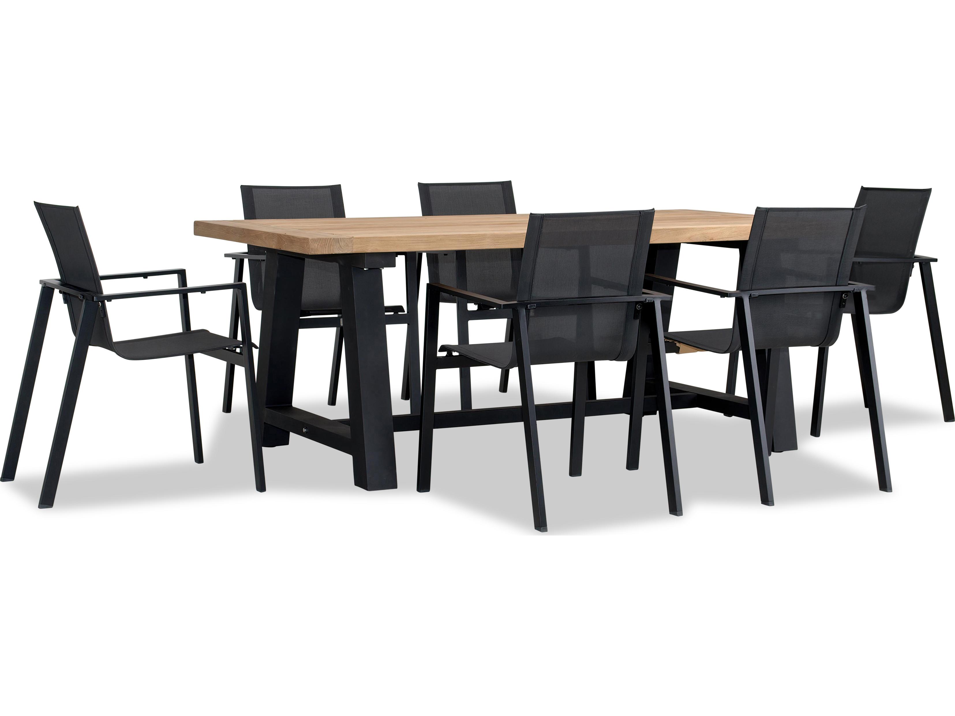 Harmonia Living Lift Aluminum Sling 7 Piece Reclaimed Teak Outdoor Dining Set