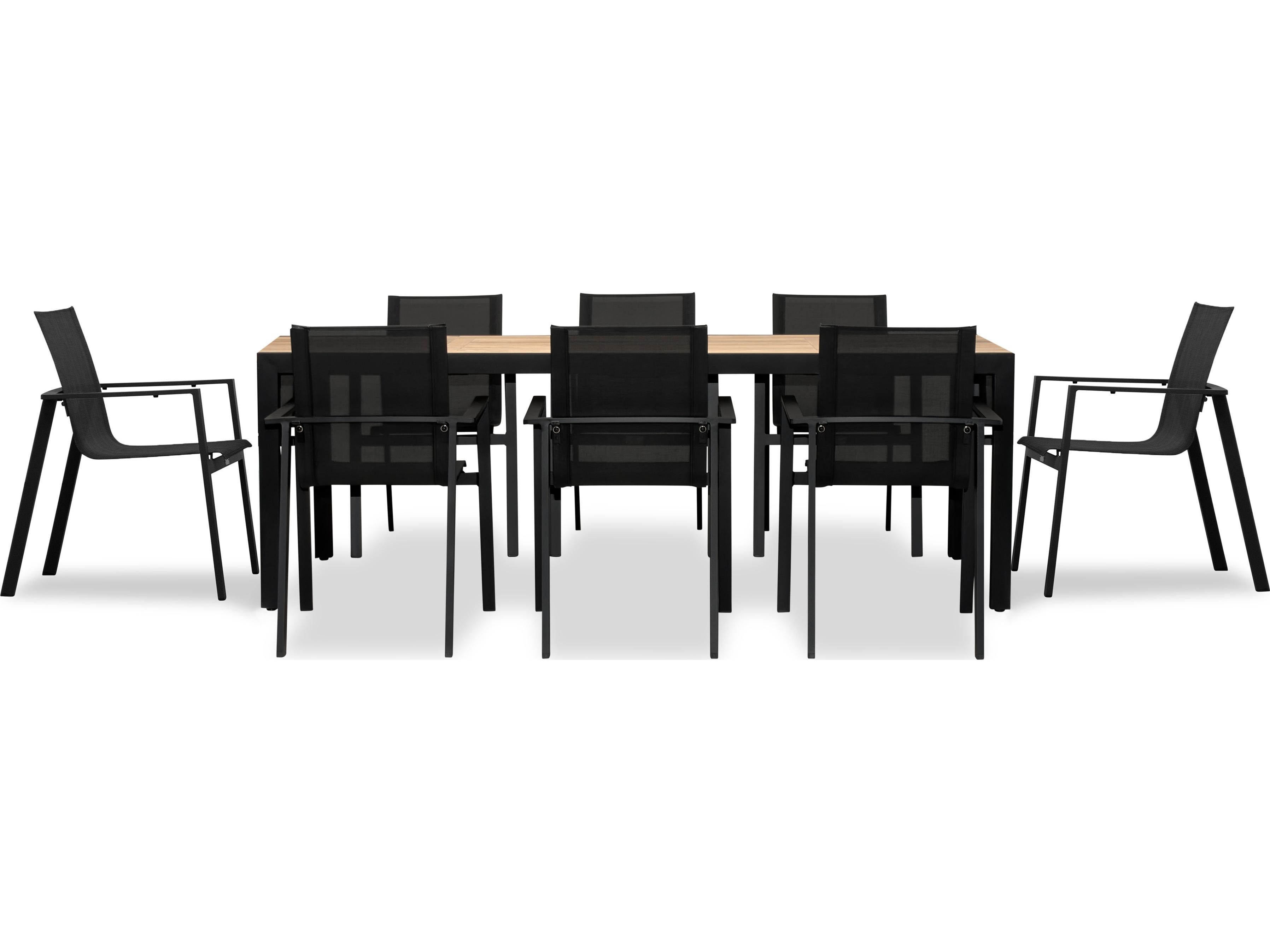 Harmonia Living Lift Aluminum Sling 9 Piece Extendable Reclaimed Teak Patio Dining Set