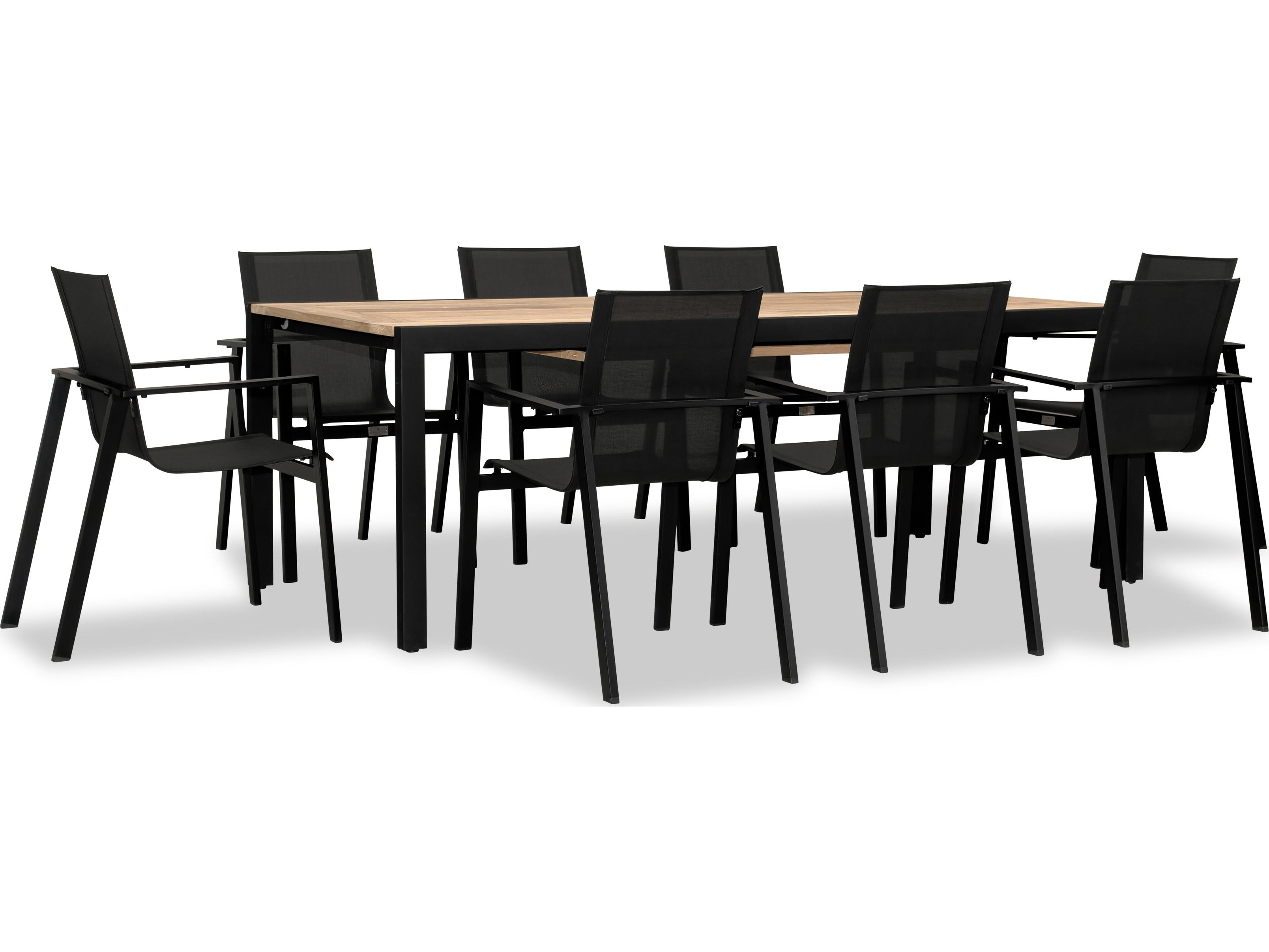 Harmonia Living Lift Aluminum Sling 9 Piece Extendable Reclaimed Teak Patio Dining Set