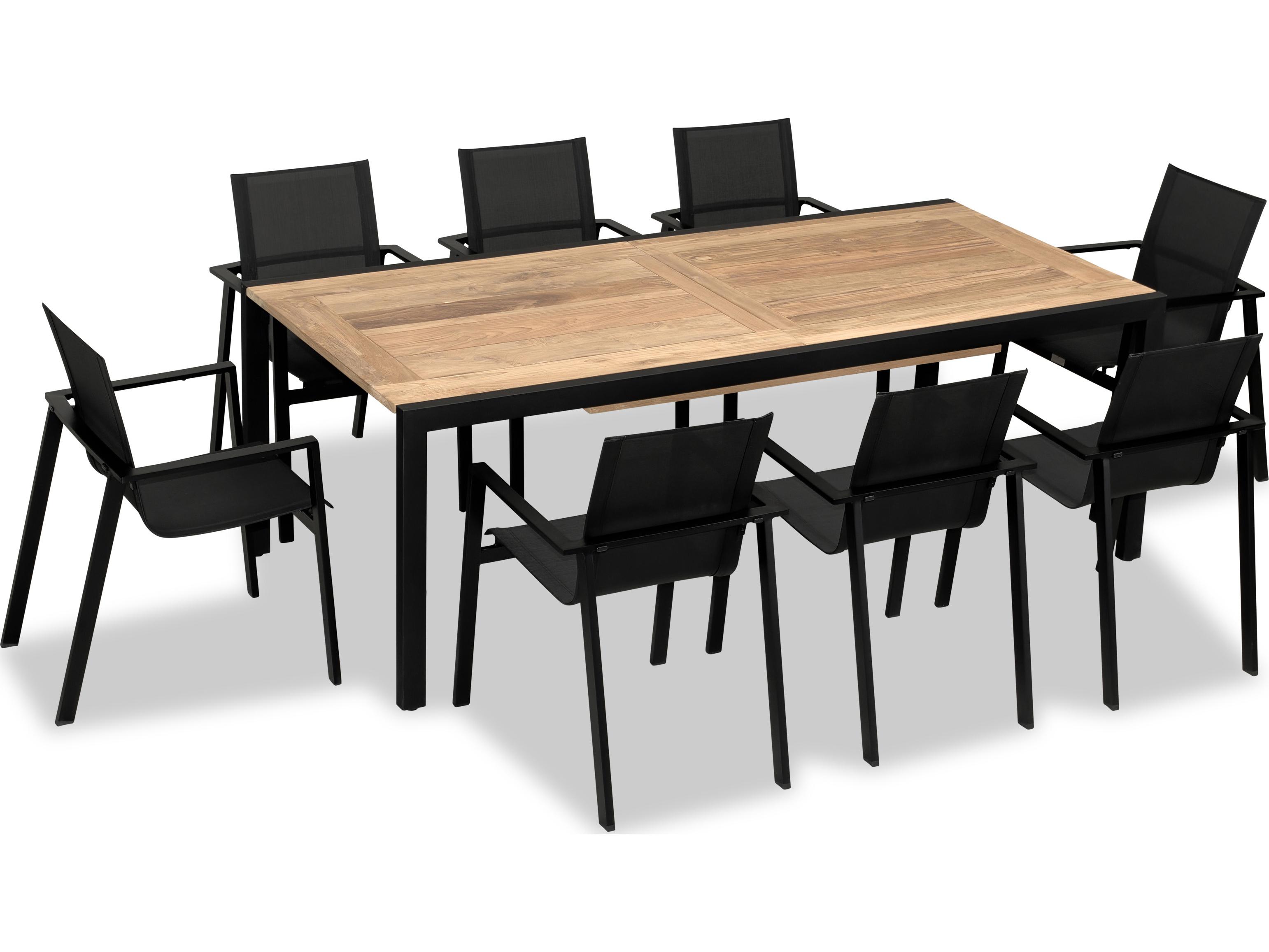 Harmonia Living Lift Aluminum Sling 9 Piece Extendable Reclaimed Teak Patio Dining Set