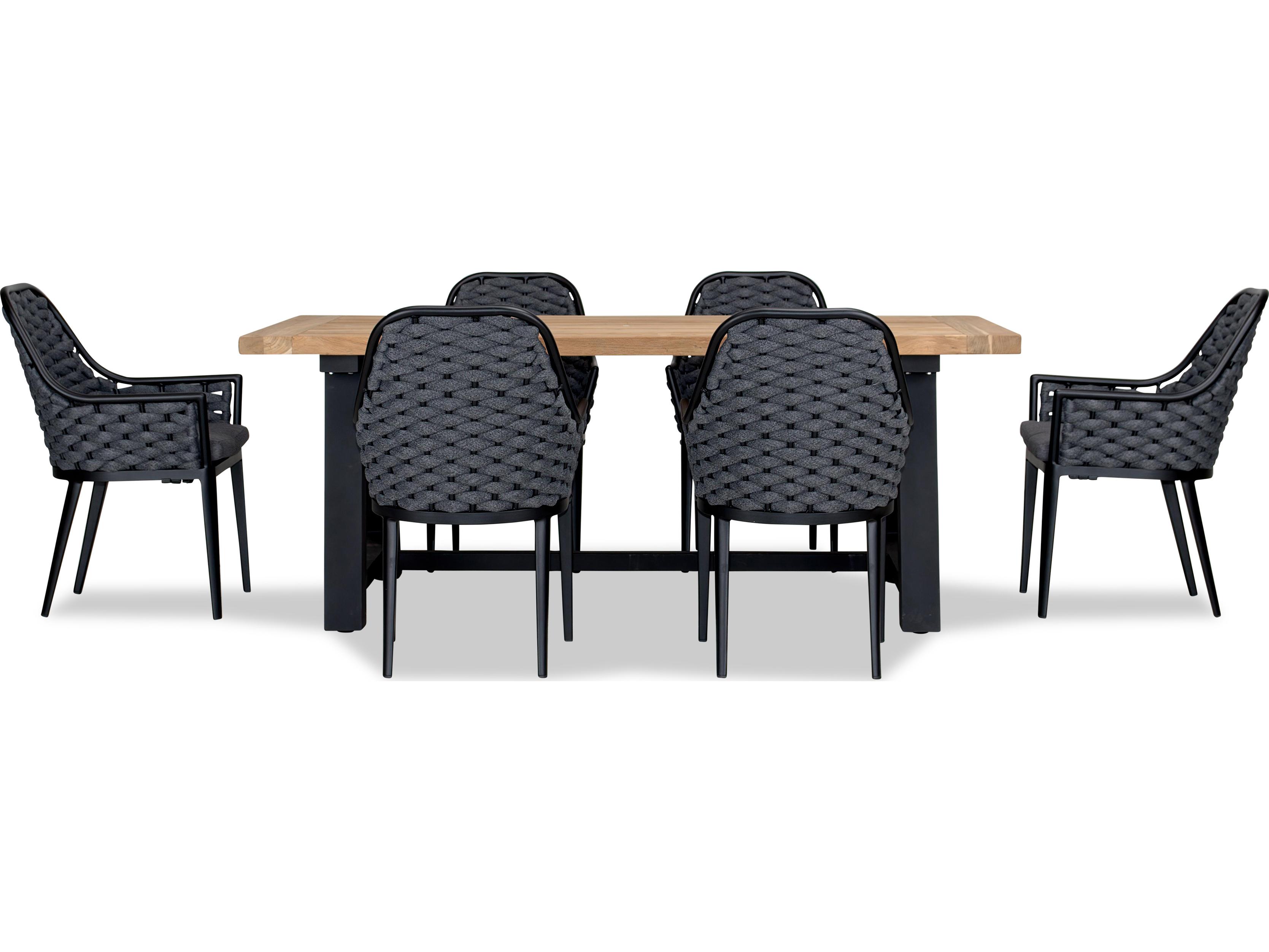 Harmonia Living Parlor Aluminum Rope Mill 6 Seat Reclaimed Teak Patio Dining Set