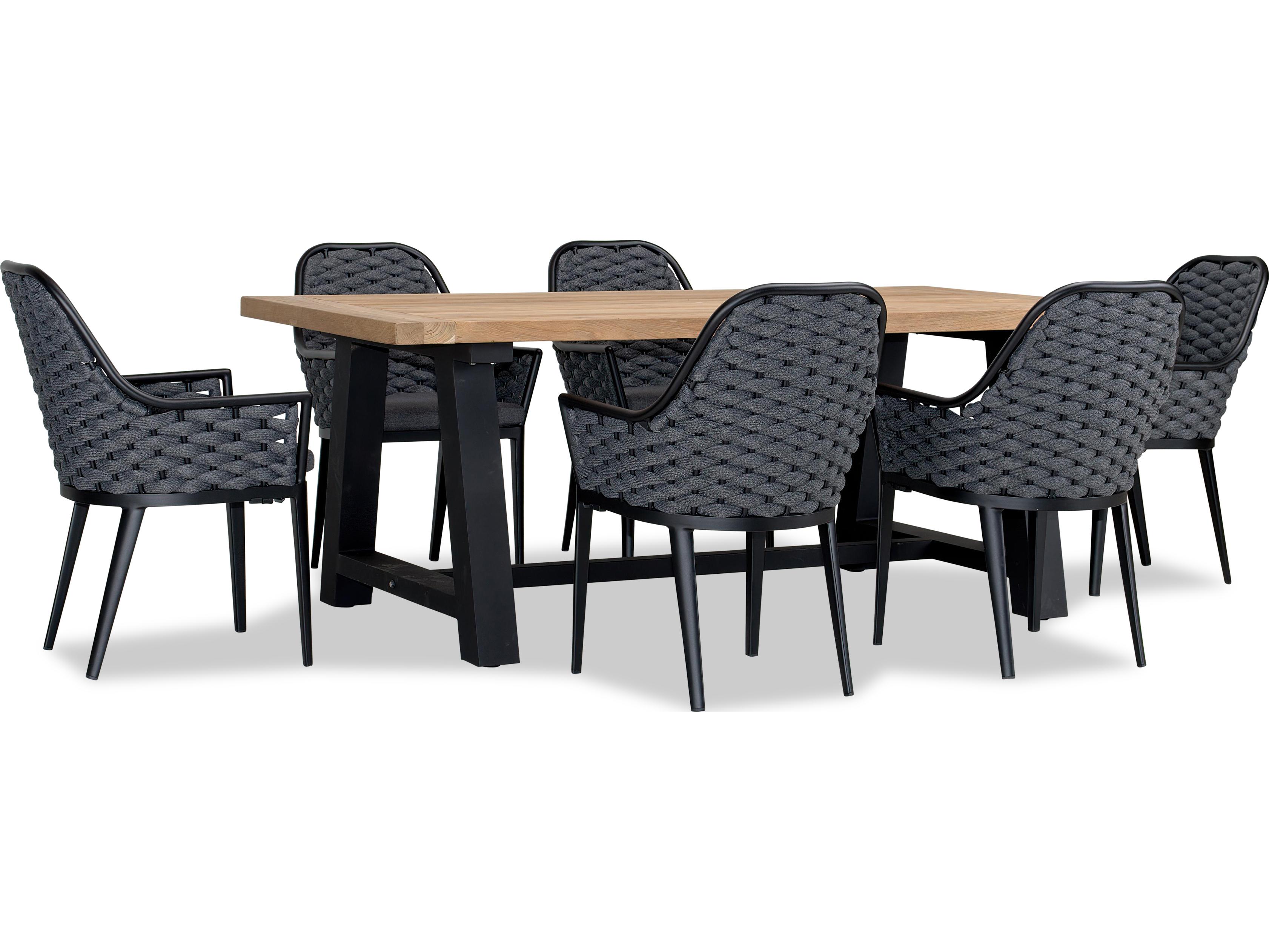 Harmonia Living Parlor Aluminum Rope Mill 6 Seat Reclaimed Teak Patio Dining Set