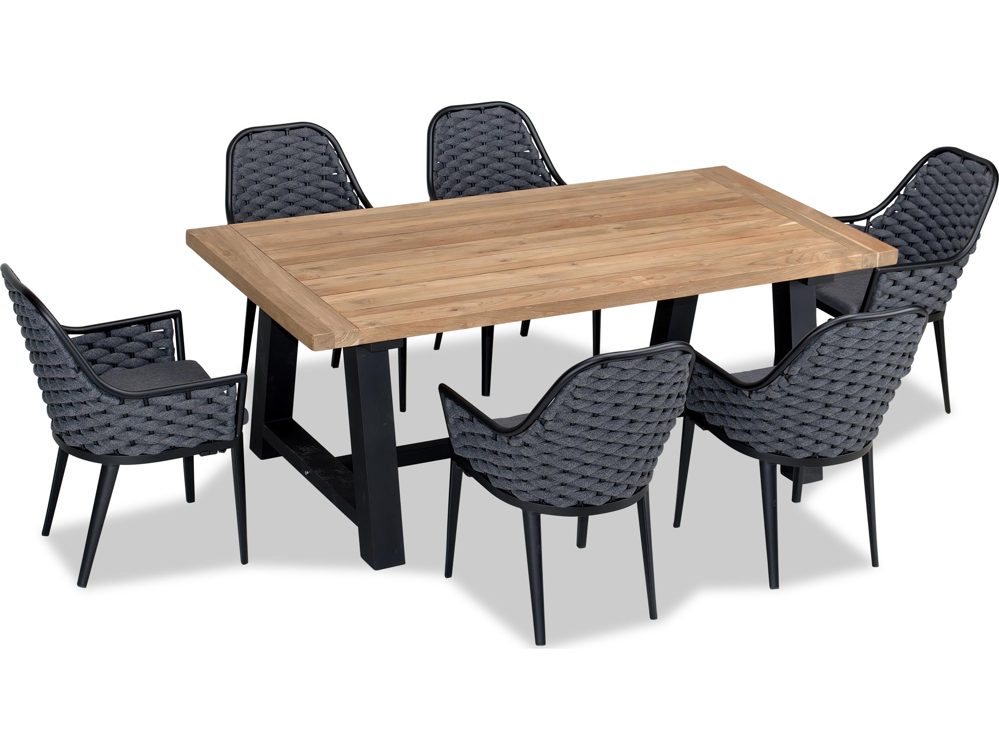 Harmonia Living Parlor Aluminum Rope Mill 6 Seat Reclaimed Teak Patio Dining Set