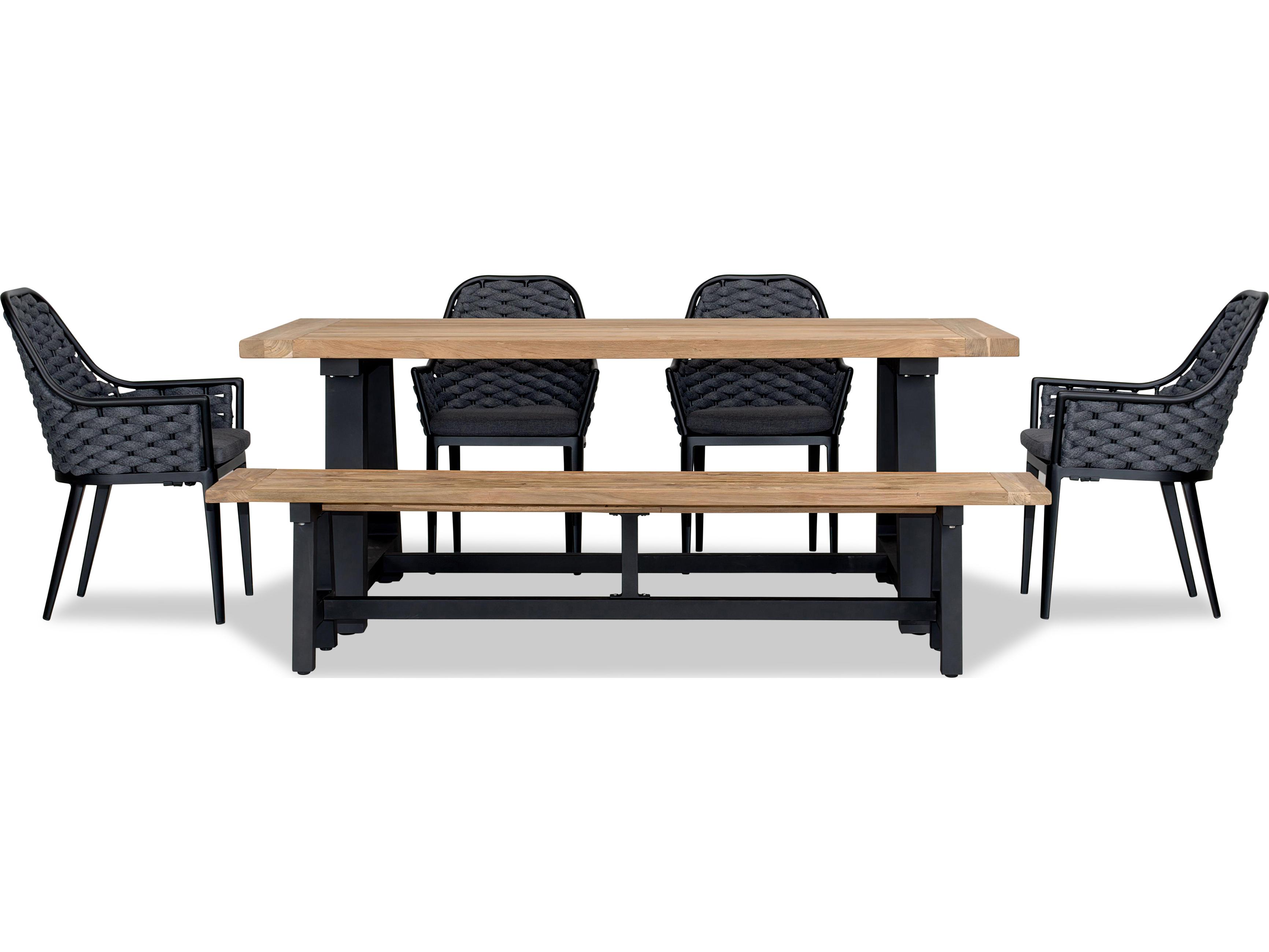 Harmonia Living Parlor Aluminum Rope Mill 6 to 7 Seat Reclaimed Teak Outdoor Dining Set