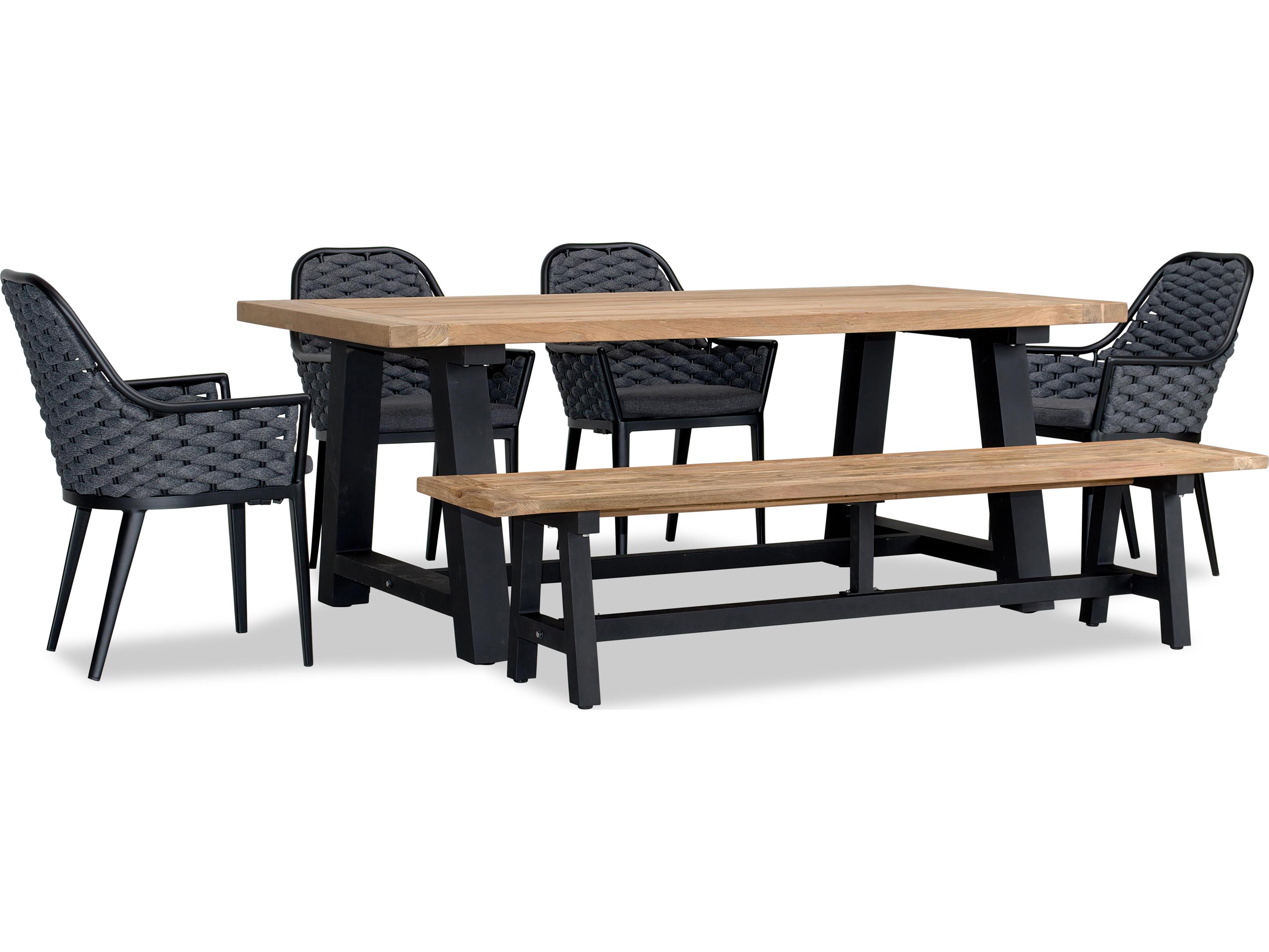 Harmonia Living Parlor Aluminum Rope Mill 6 to 7 Seat Reclaimed Teak Outdoor Dining Set