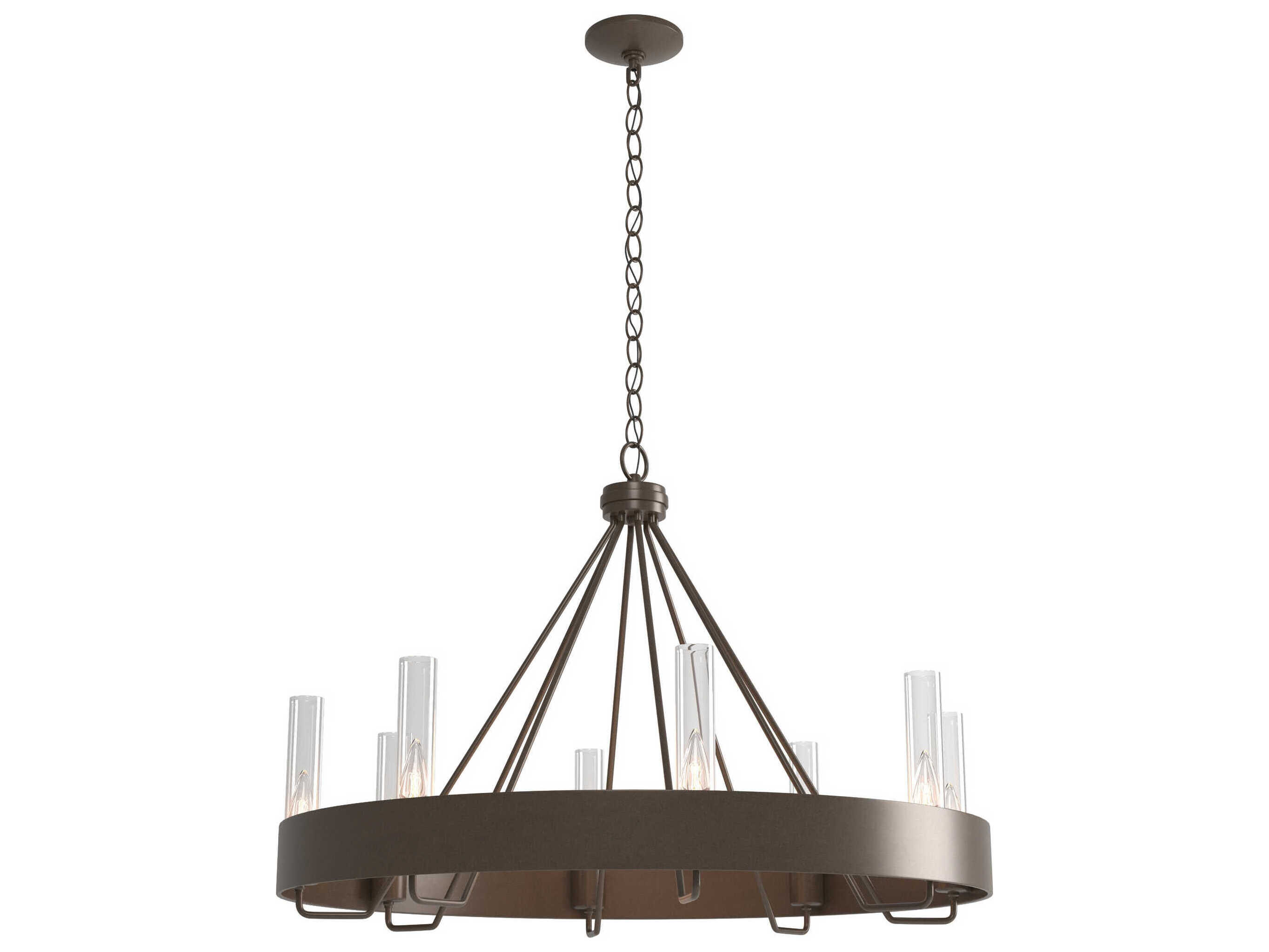 Hubbardton Forge Banded 8-Light Bronze Glass Candelabra Cylinder Round Chandelier