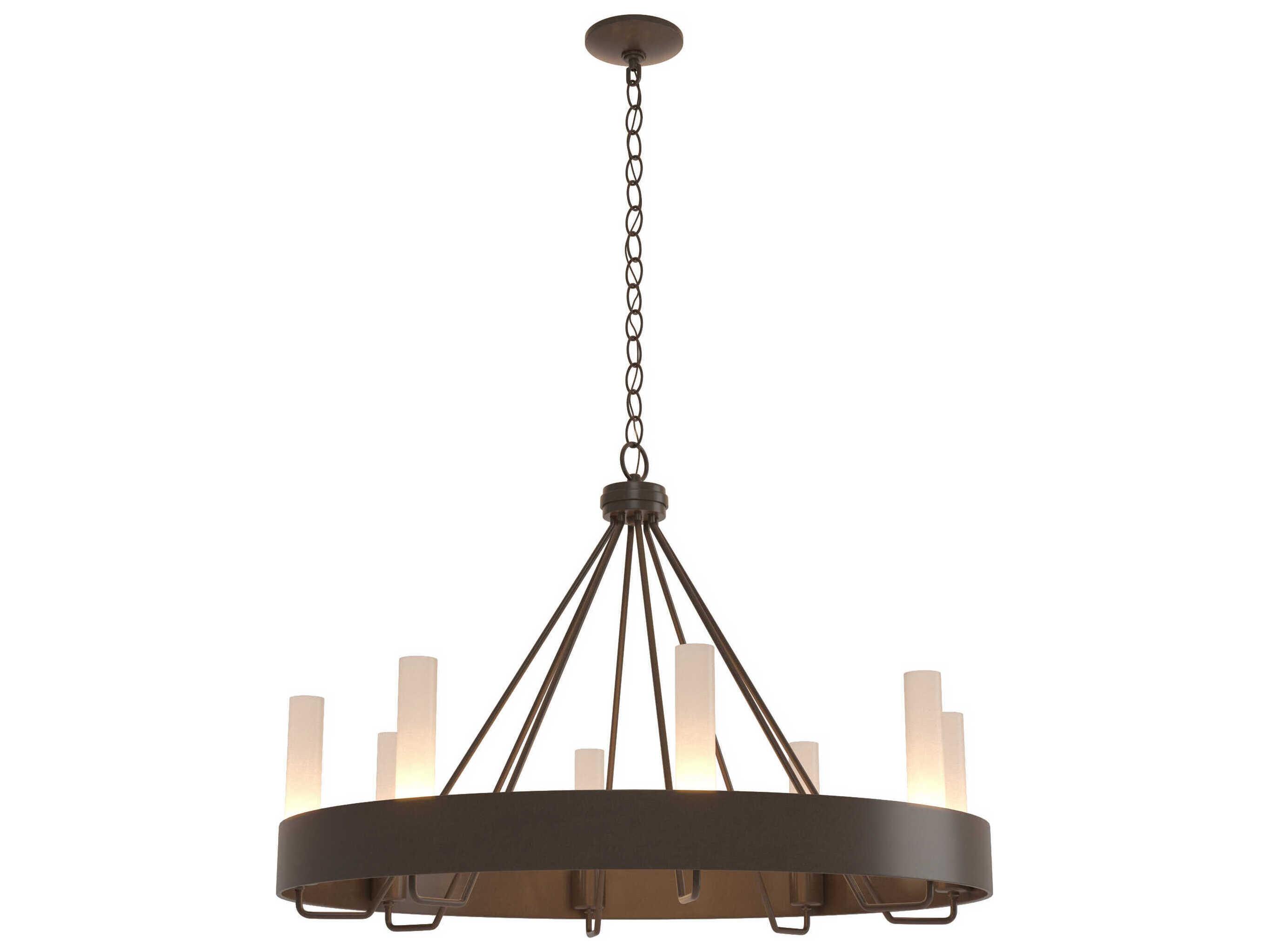 Hubbardton Forge Banded 8-Light Bronze Glass Candelabra Cylinder Round Chandelier