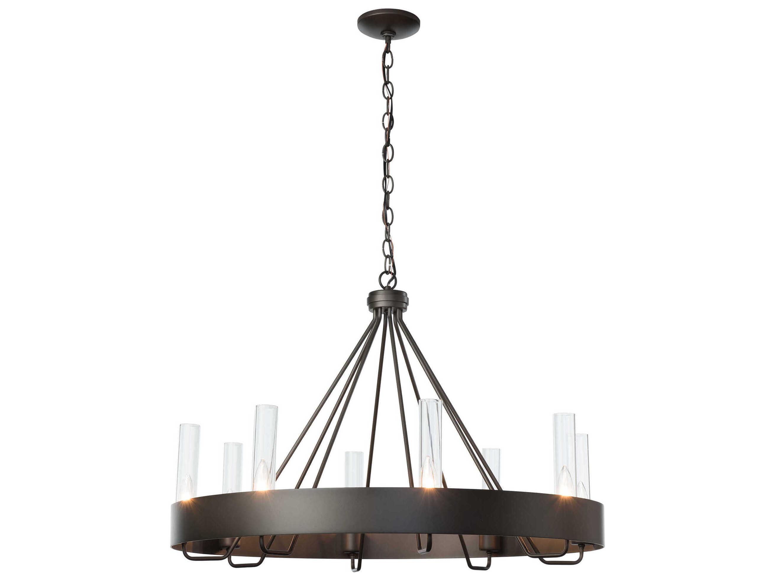 Hubbardton Forge Banded 8-Light Bronze Glass Candelabra Cylinder Round Chandelier