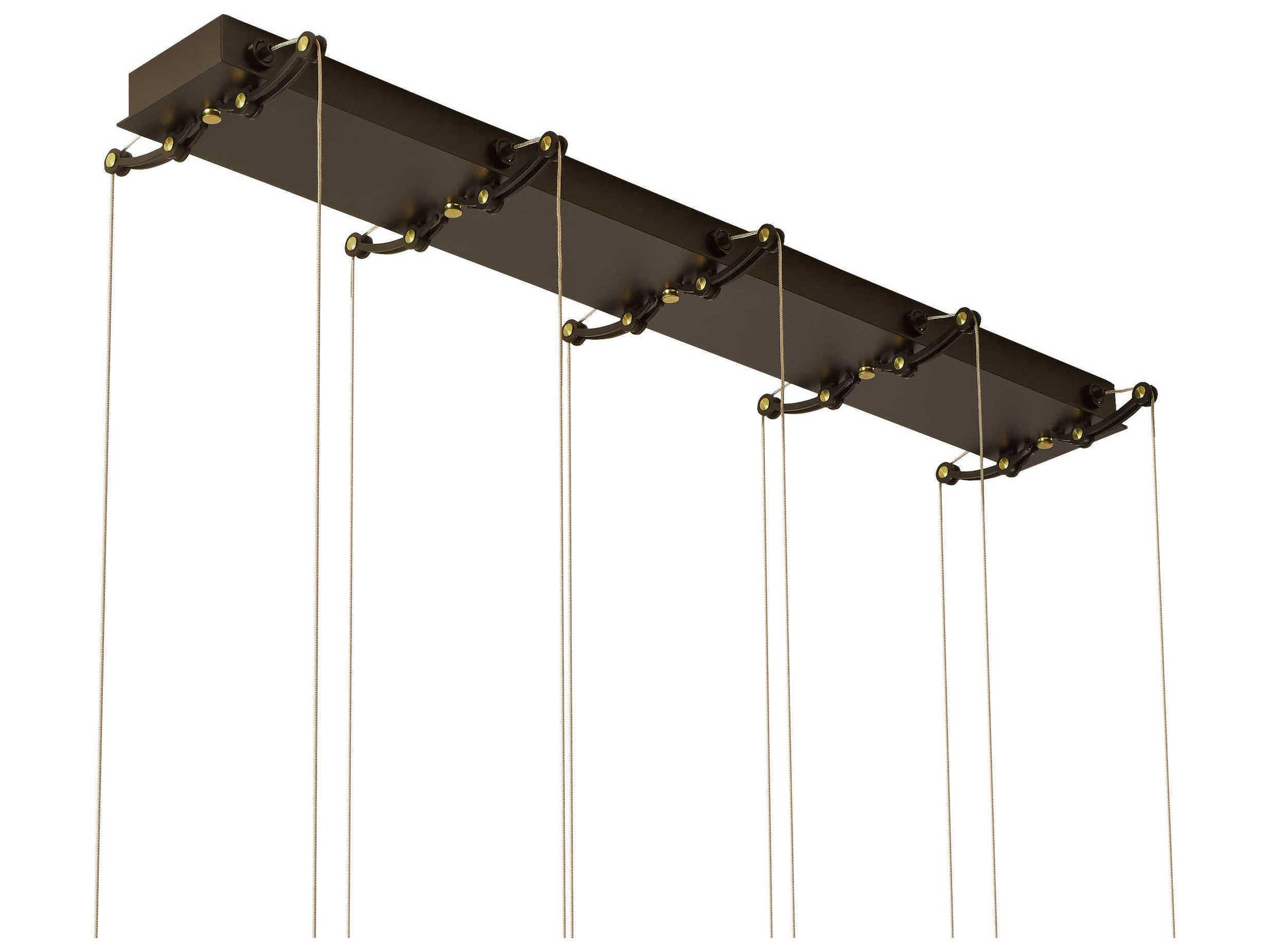 Hubbardton Forge Otto 10-Light Brass Black Glass Cylinder Linear Island Pendant
